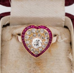 Exquisite Victorian Diamond Ruby Rare Heart Ring