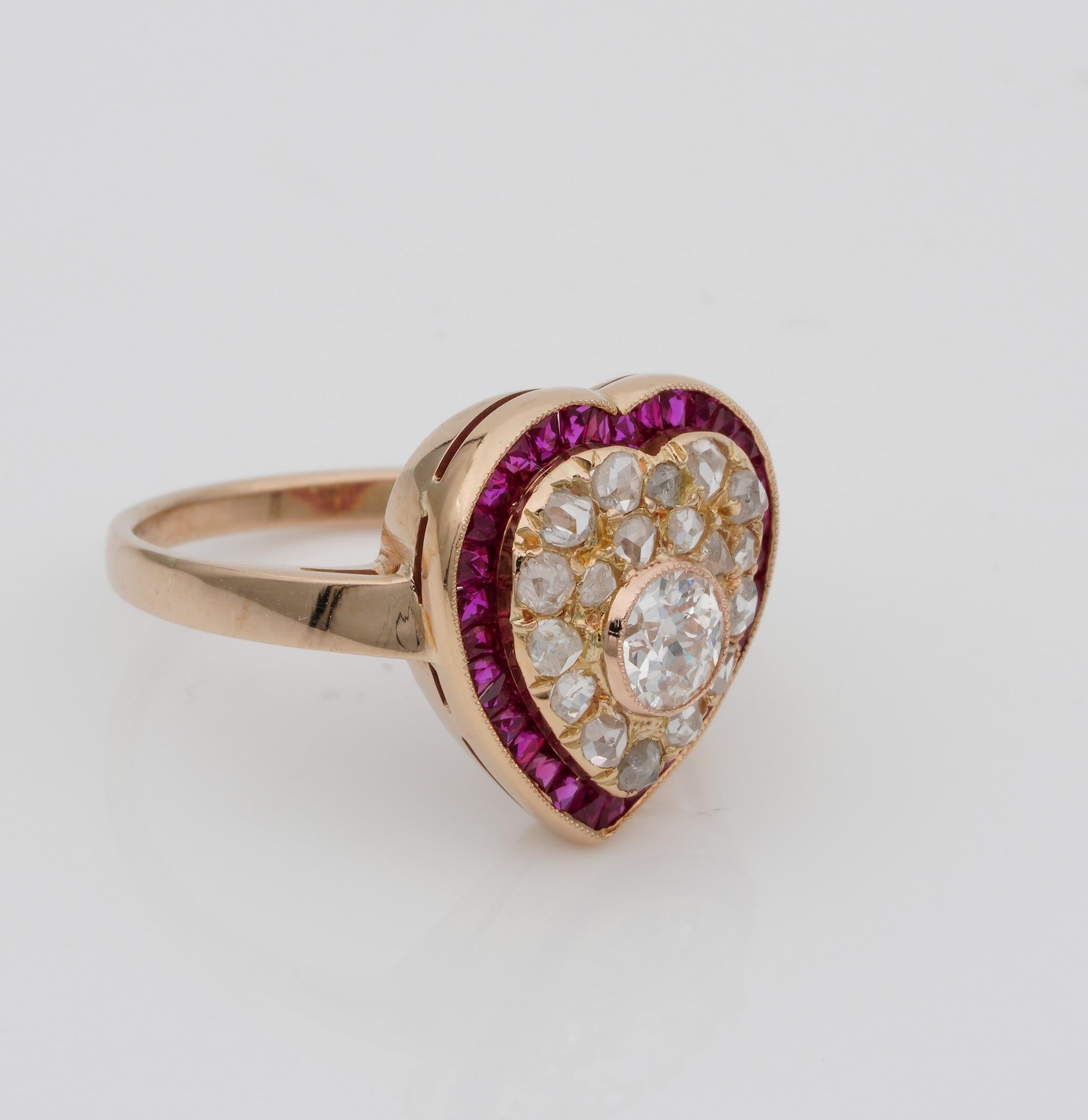 Late Victorian Exquisite Victorian Diamond Ruby Rare Heart Ring For Sale