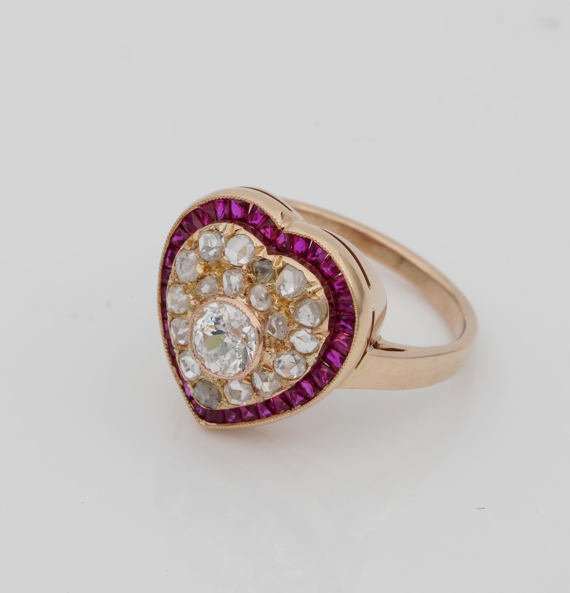 Women's Exquisite Victorian Diamond Ruby Rare Heart Ring For Sale