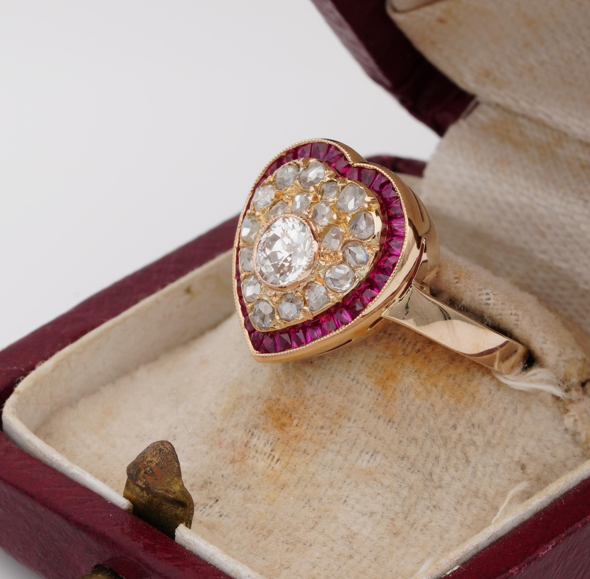 Exquisite Victorian Diamond Ruby Rare Heart Ring im Angebot 1