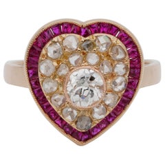 Antique Exquisite Victorian Diamond Ruby Rare Heart Ring