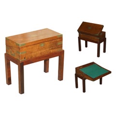 Antique Exquisite Victorian Hardwood Military Campaign Writing Slope Desk & Later Stand