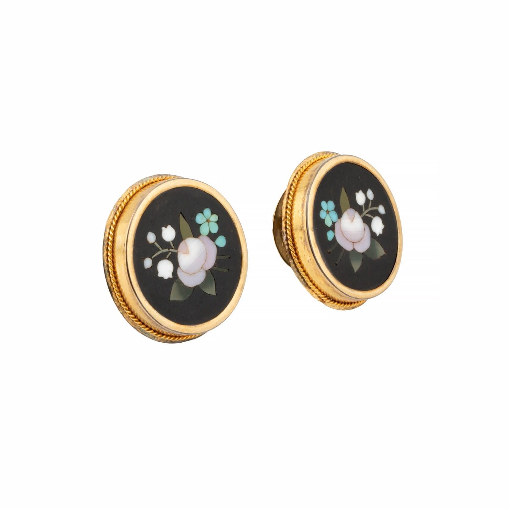 Exquis ensemble victorien Pietra Dura à motifs floraux, broche, boucles d'oreilles Etc. Bon état - En vente à Boston, MA
