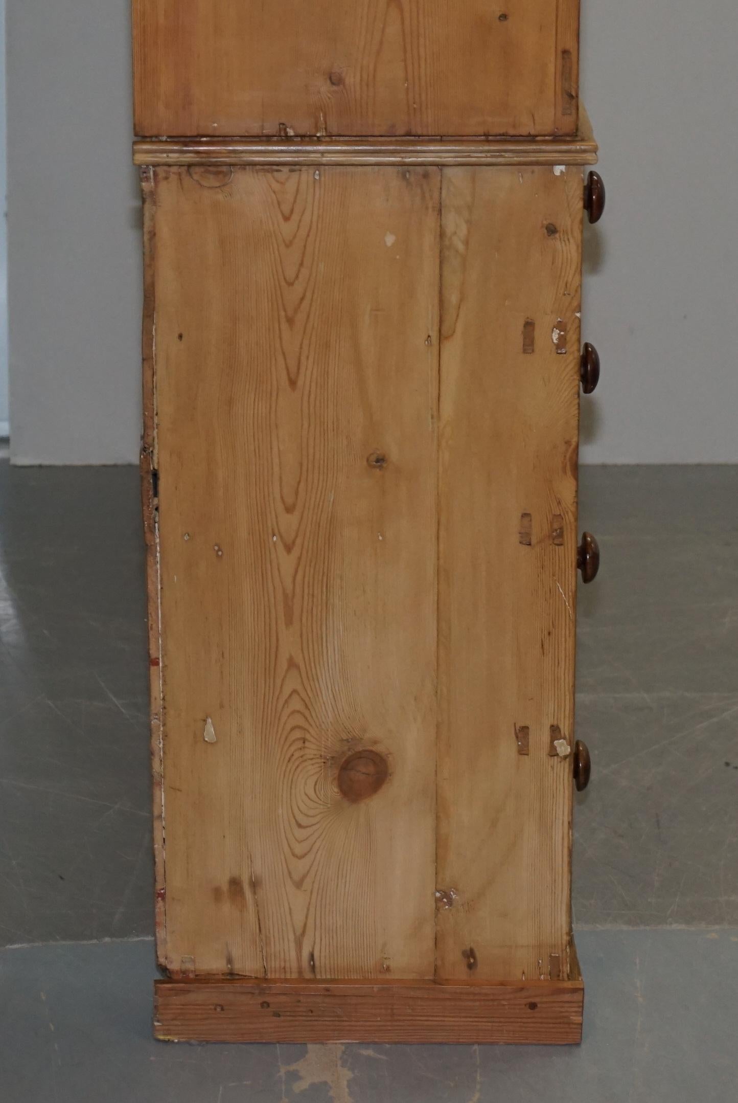 Exquisite Victorian Pine circa 1860 Housekeepers Cupboard with Chest of Drawers 4