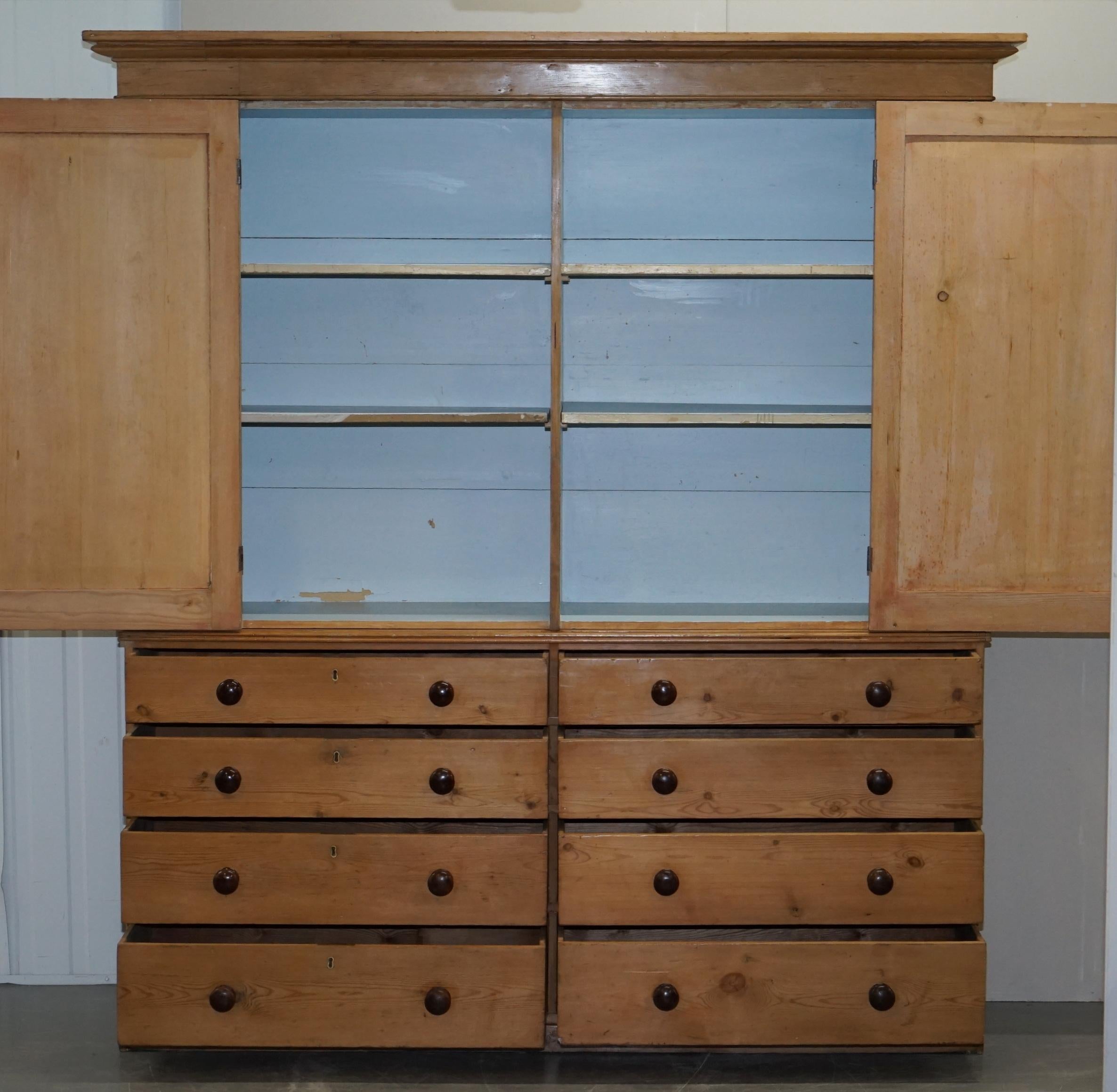 Exquisite Victorian Pine circa 1860 Housekeepers Cupboard with Chest of Drawers 9