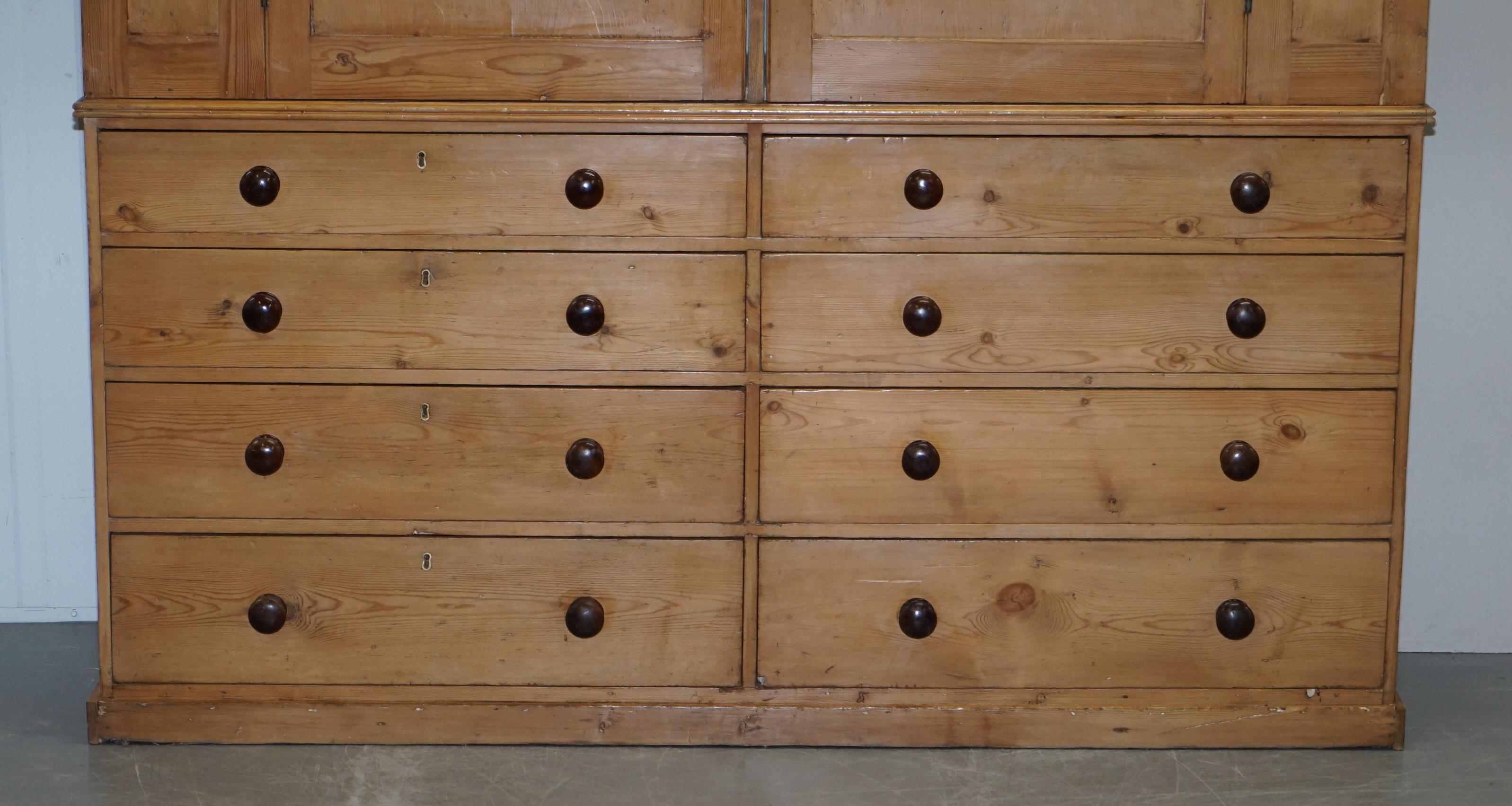 High Victorian Exquisite Victorian Pine circa 1860 Housekeepers Cupboard with Chest of Drawers