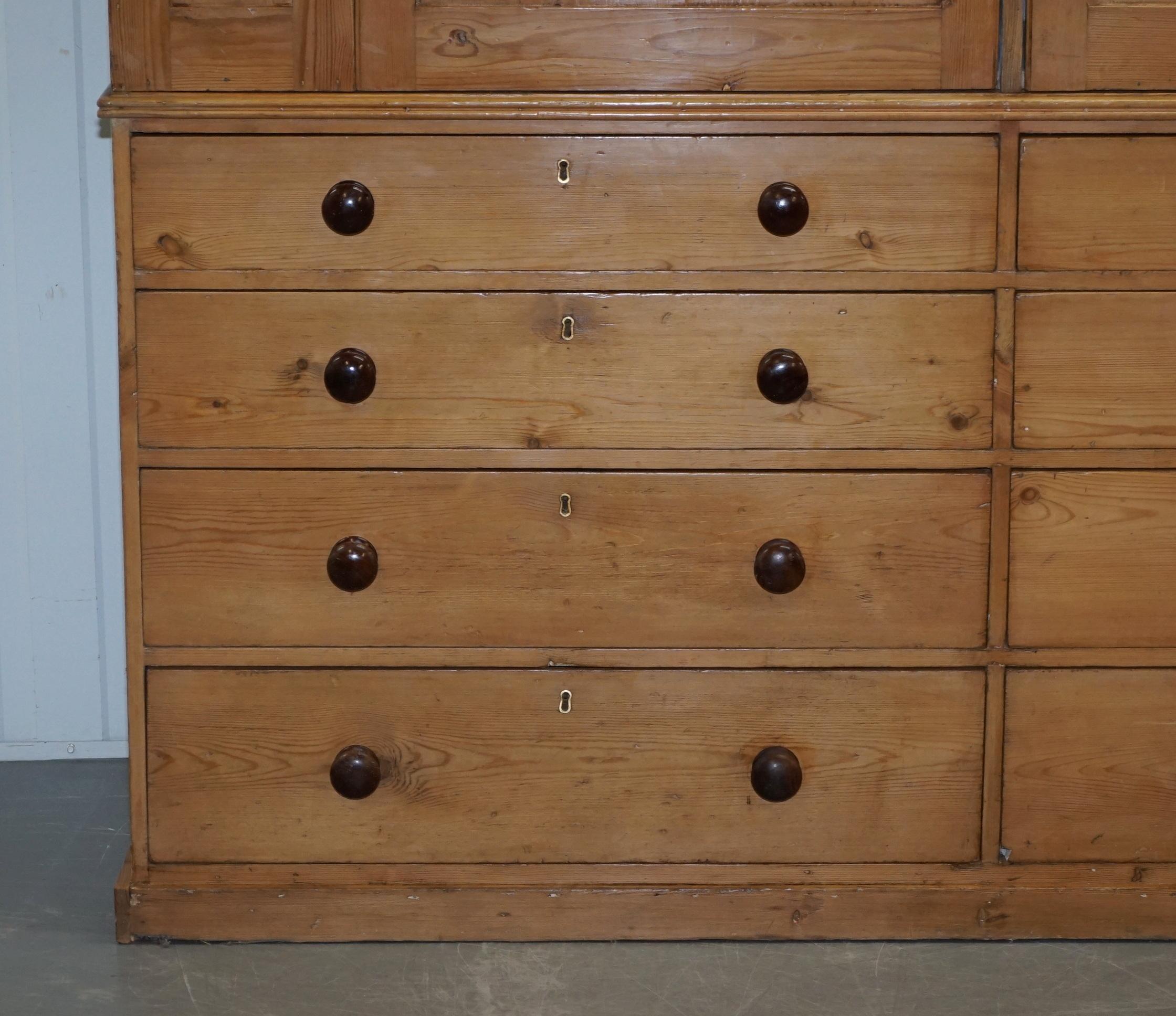English Exquisite Victorian Pine circa 1860 Housekeepers Cupboard with Chest of Drawers