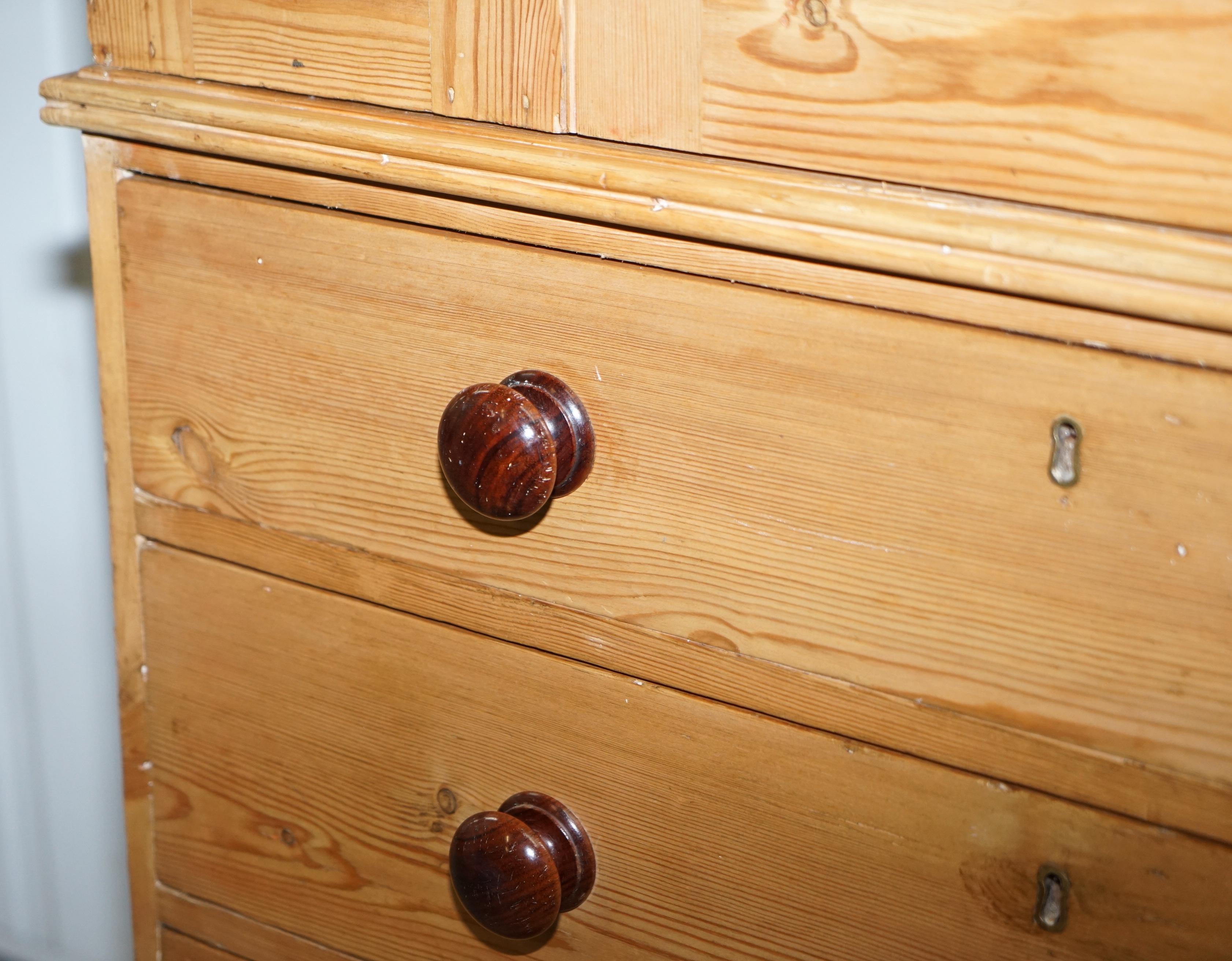 Mid-19th Century Exquisite Victorian Pine circa 1860 Housekeepers Cupboard with Chest of Drawers