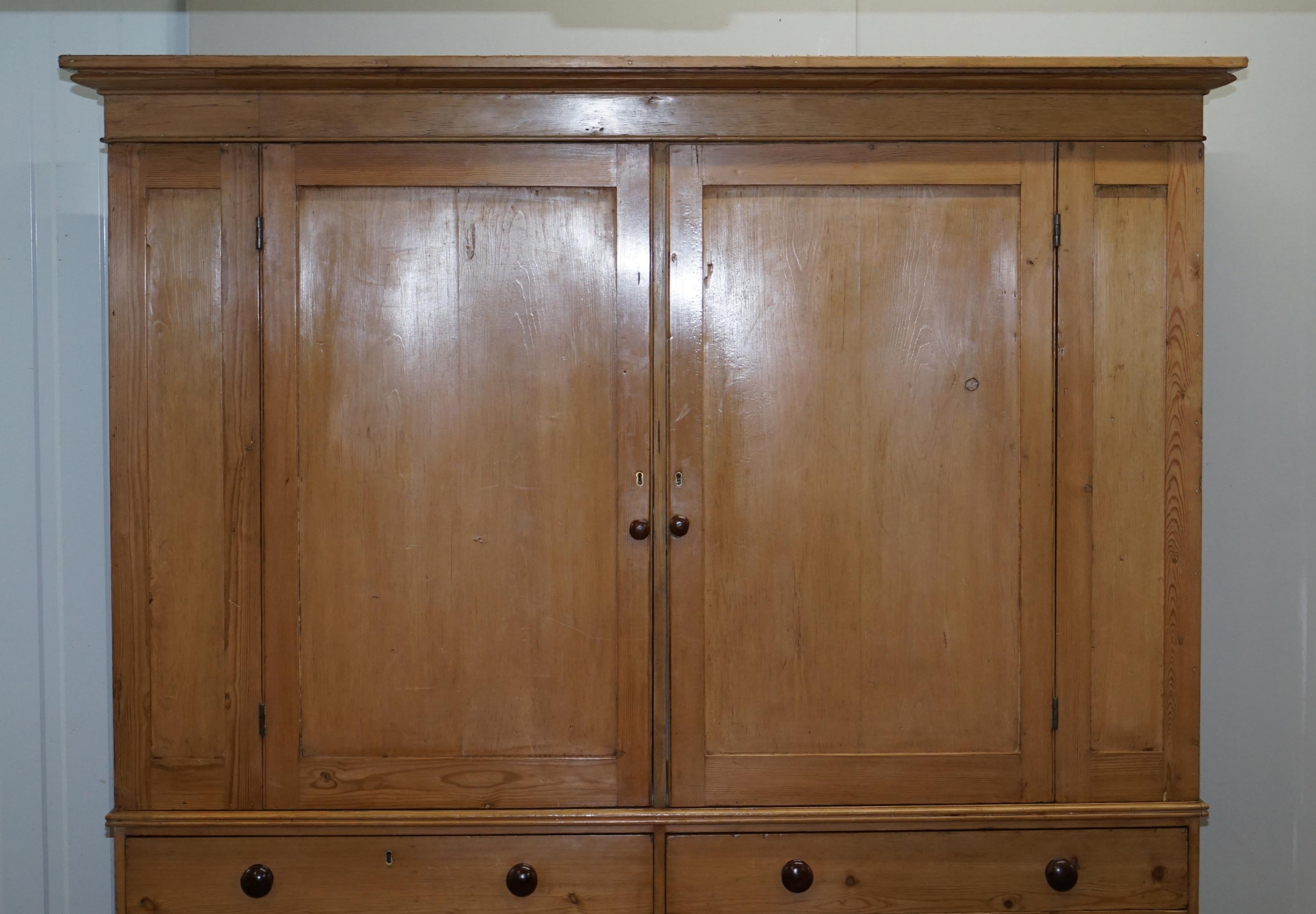 Mid-19th Century Exquisite Victorian Pine circa 1860 Housekeepers Cupboard with Chest of Drawers