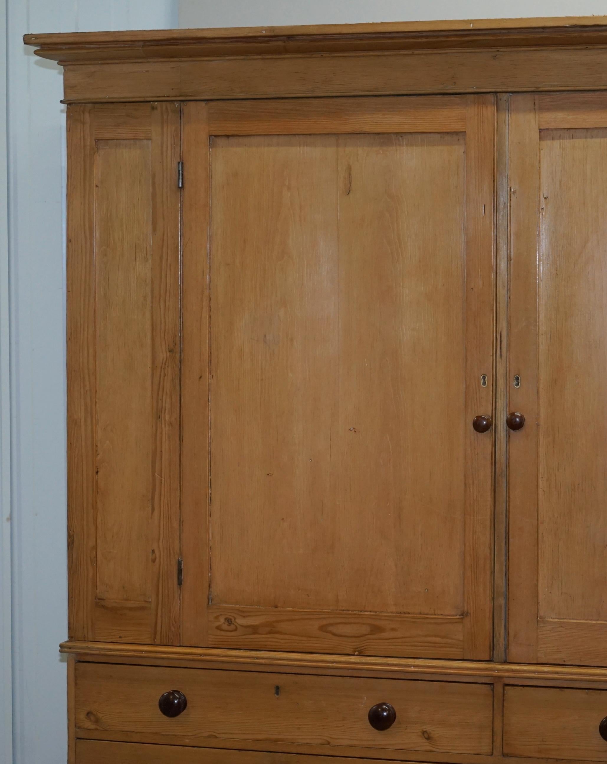 Exquisite Victorian Pine circa 1860 Housekeepers Cupboard with Chest of Drawers 2