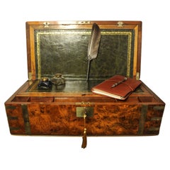 Exquisite Victorian Rosewood & Leather Tooled Writing Slope, Inkwell and Pen