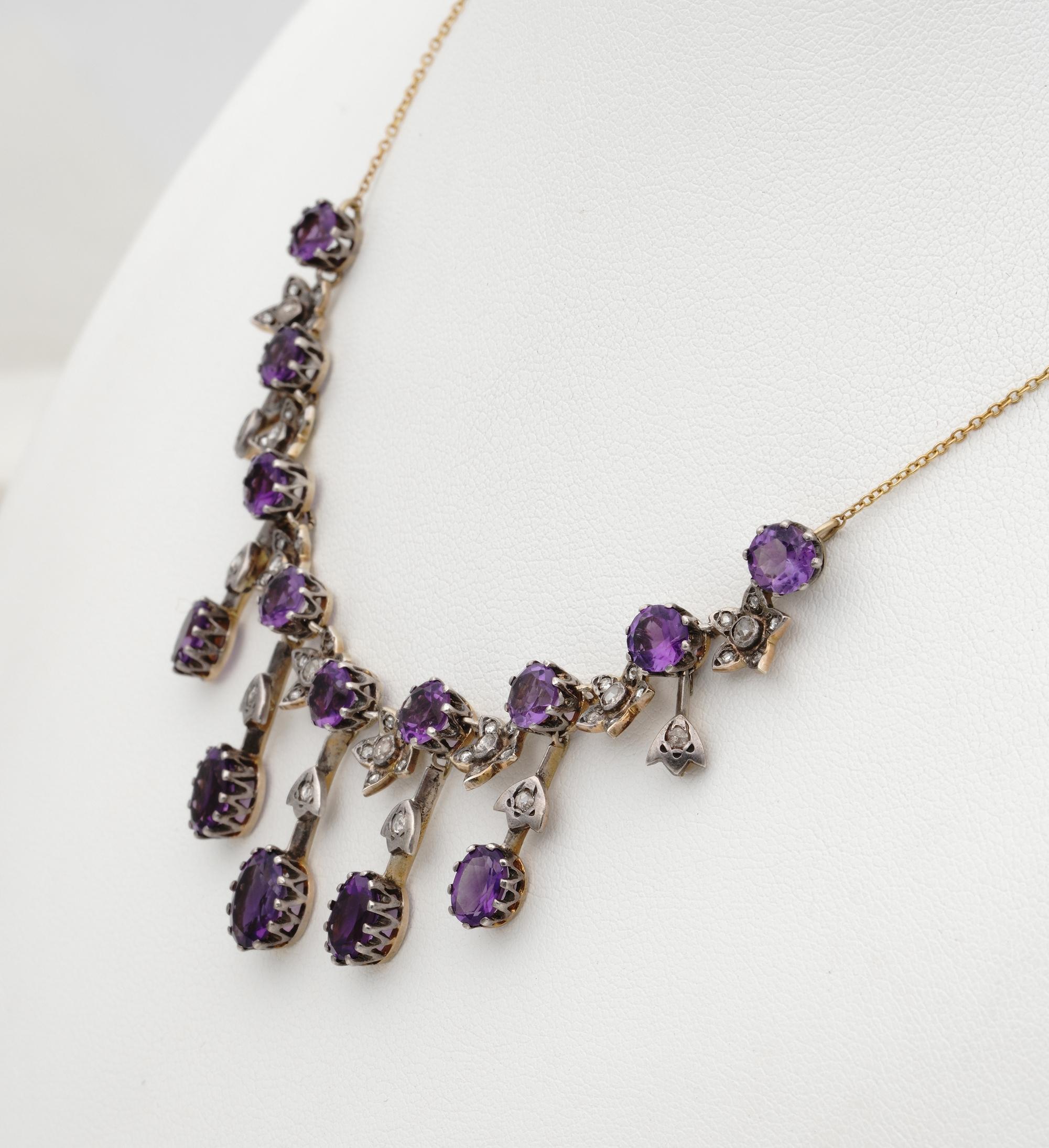 Exquisite Victorian Siberian Amethyst Diamond Rare Necklace In Good Condition For Sale In Napoli, IT