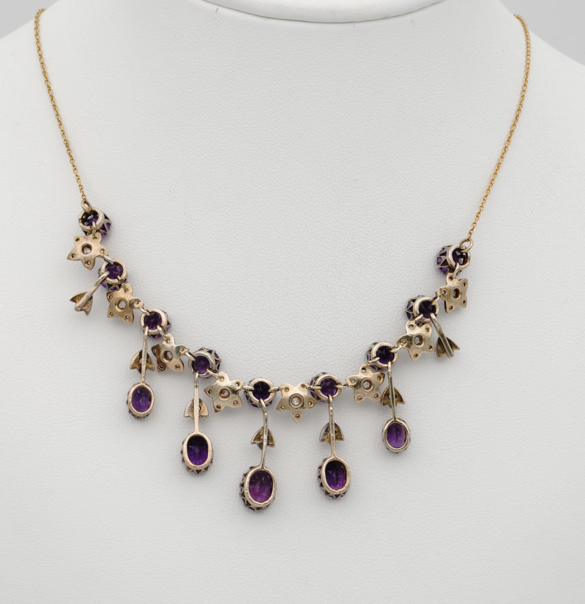 Women's Exquisite Victorian Siberian Amethyst Diamond Rare Necklace For Sale
