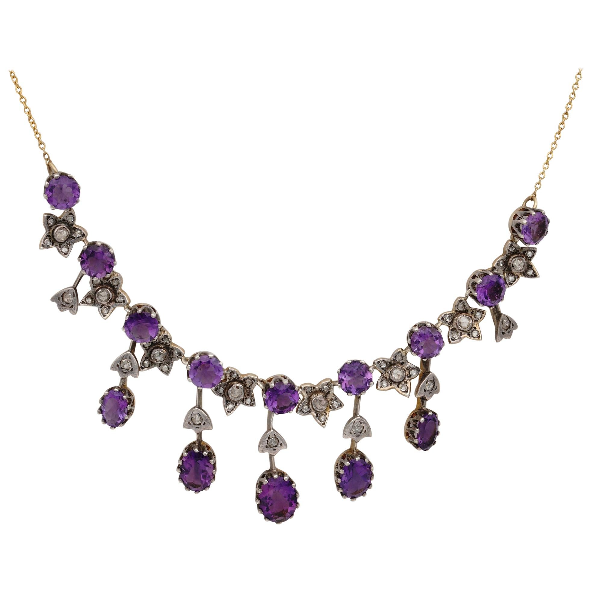 Exquisite Victorian Siberian Amethyst Diamond Rare Necklace For Sale