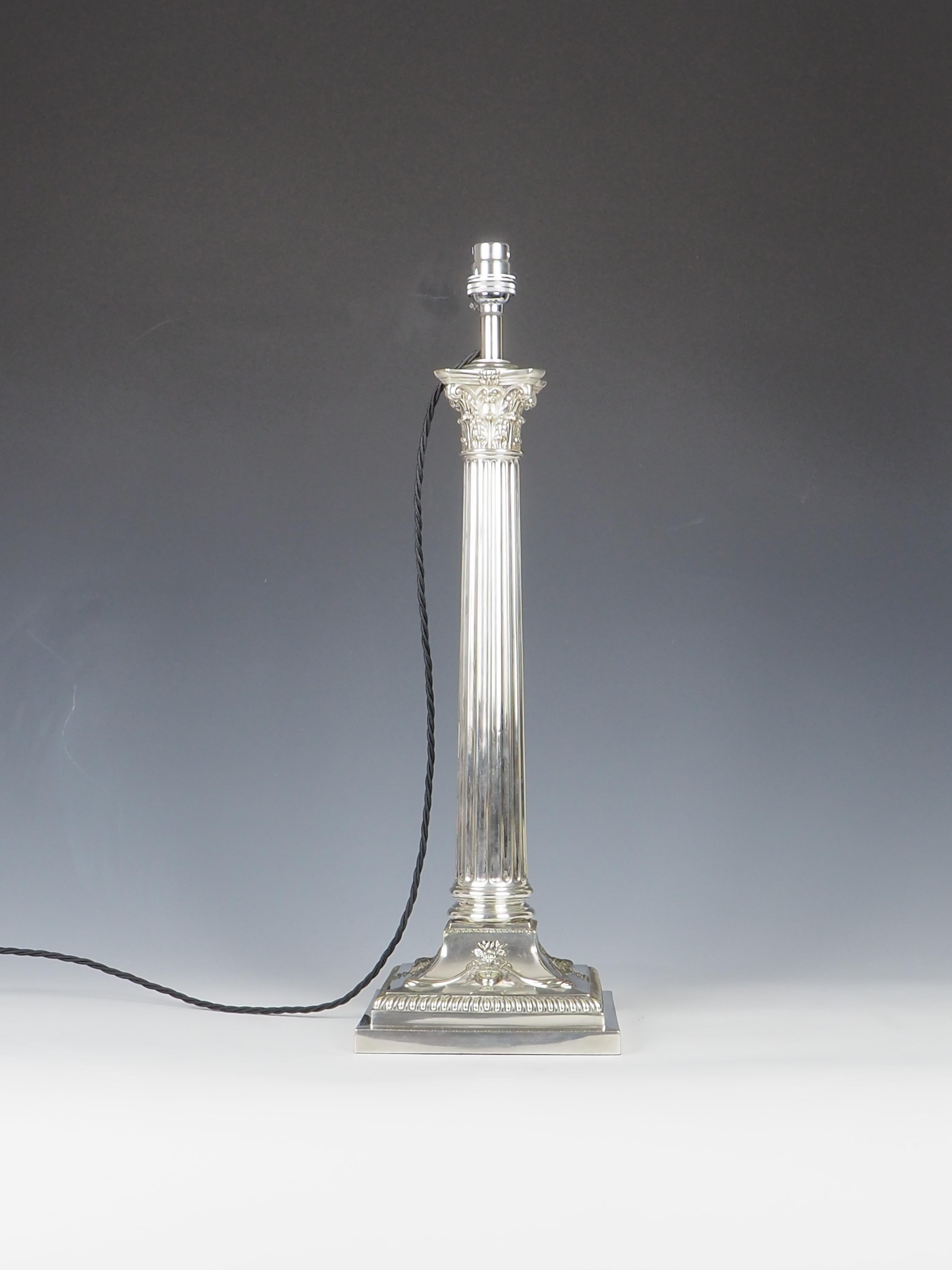 Exquisite Victorian Silver-Plated Corinthian Column Table Lamp 5