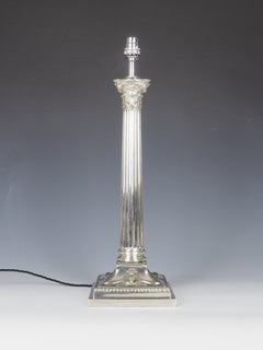 Exquisite Victorian Silver-Plated Corinthian Column Table Lamp