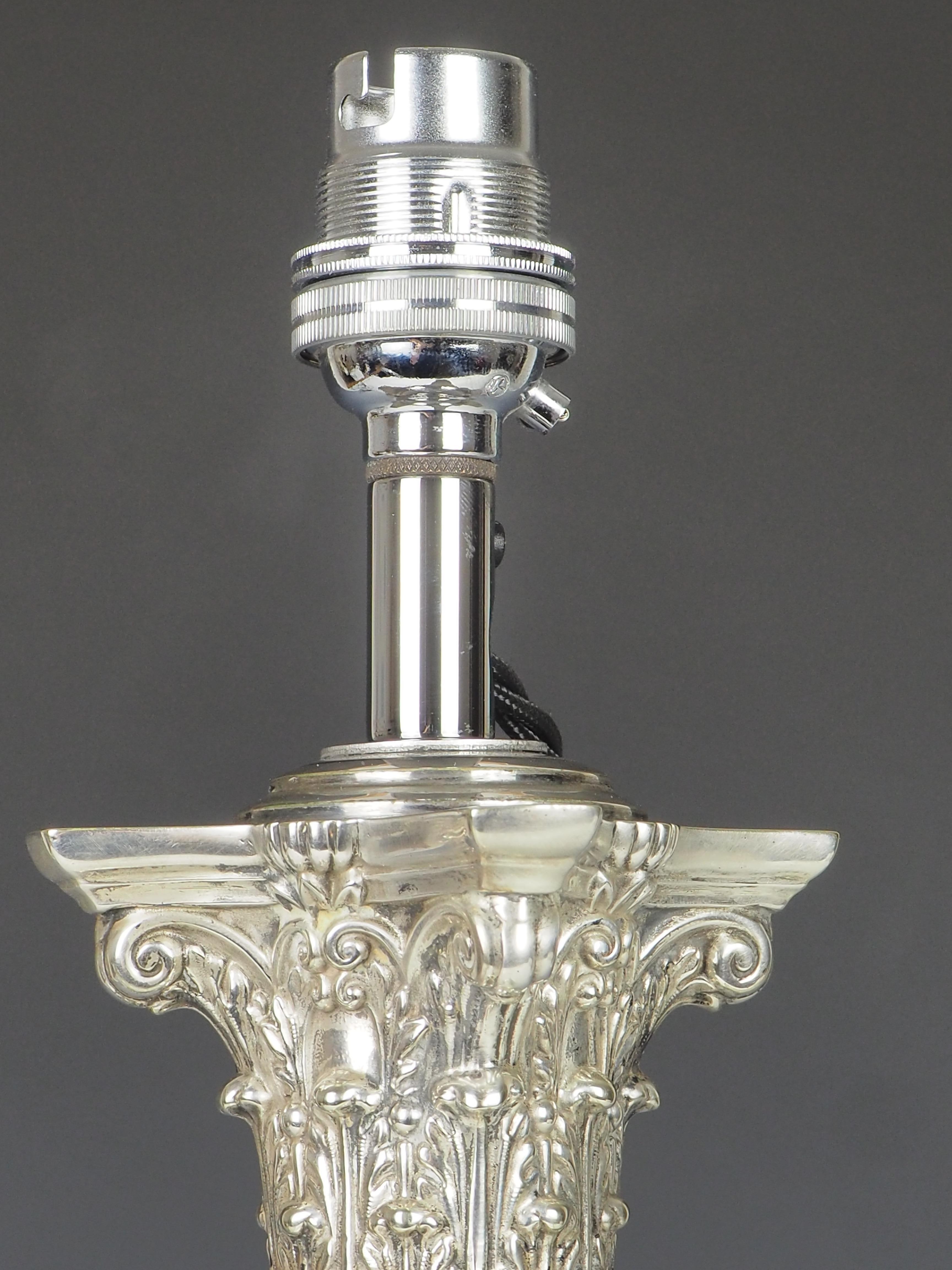 19th Century Exquisite Victorian Silver-Plated Corinthian Column Table Lamp