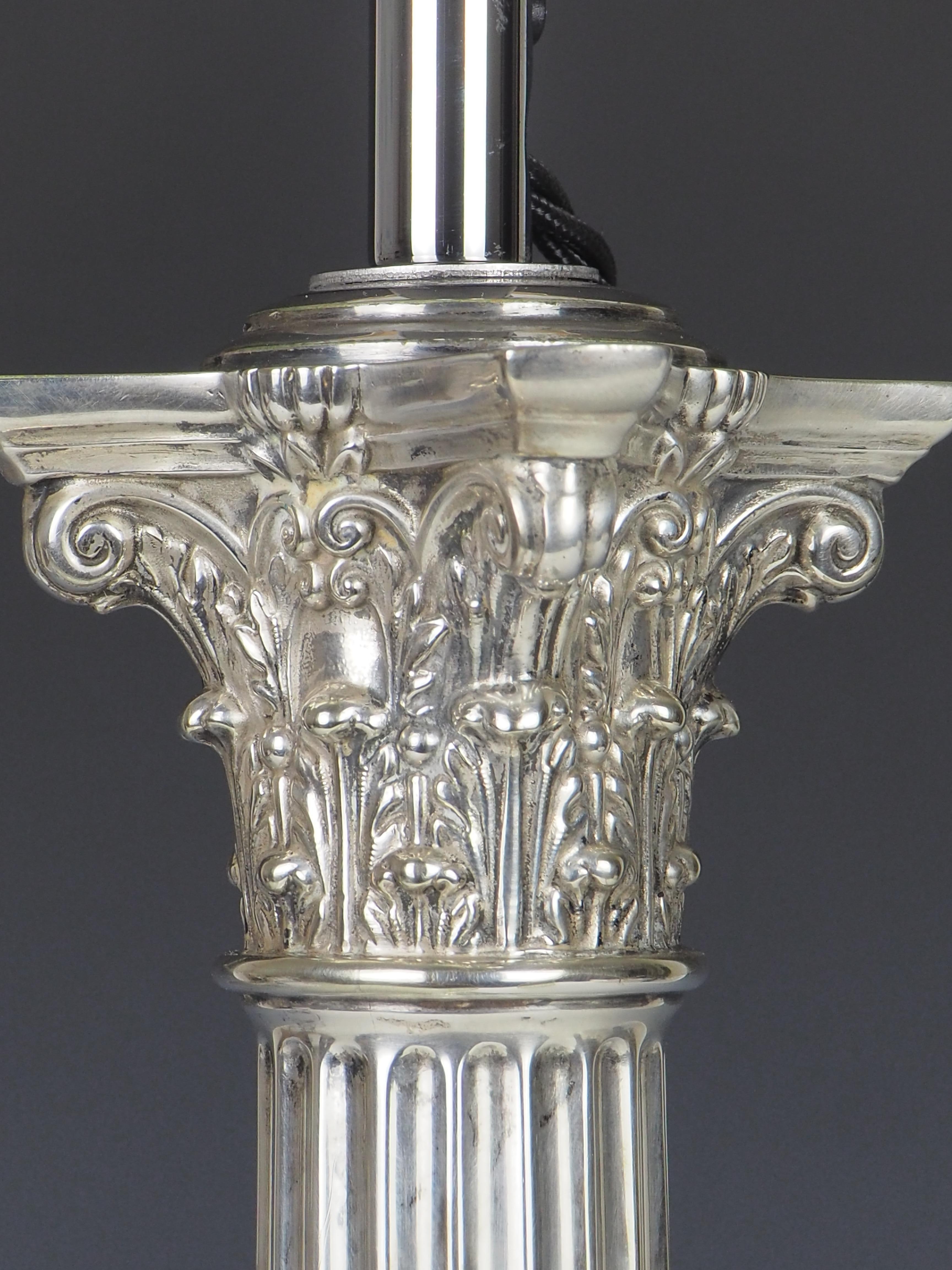 Silver Plate Exquisite Victorian Silver-Plated Corinthian Column Table Lamp