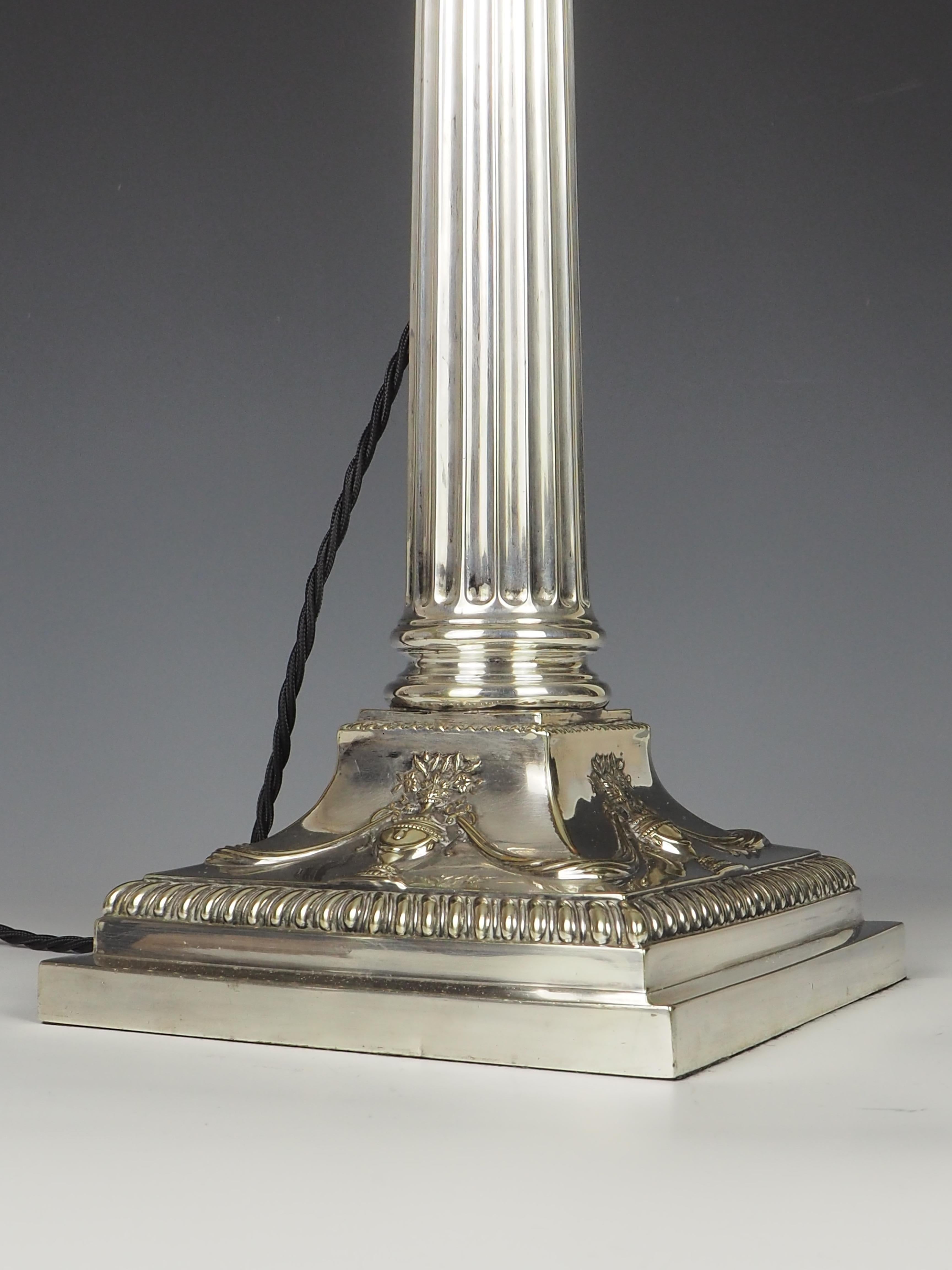 Exquisite Victorian Silver-Plated Corinthian Column Table Lamp 2