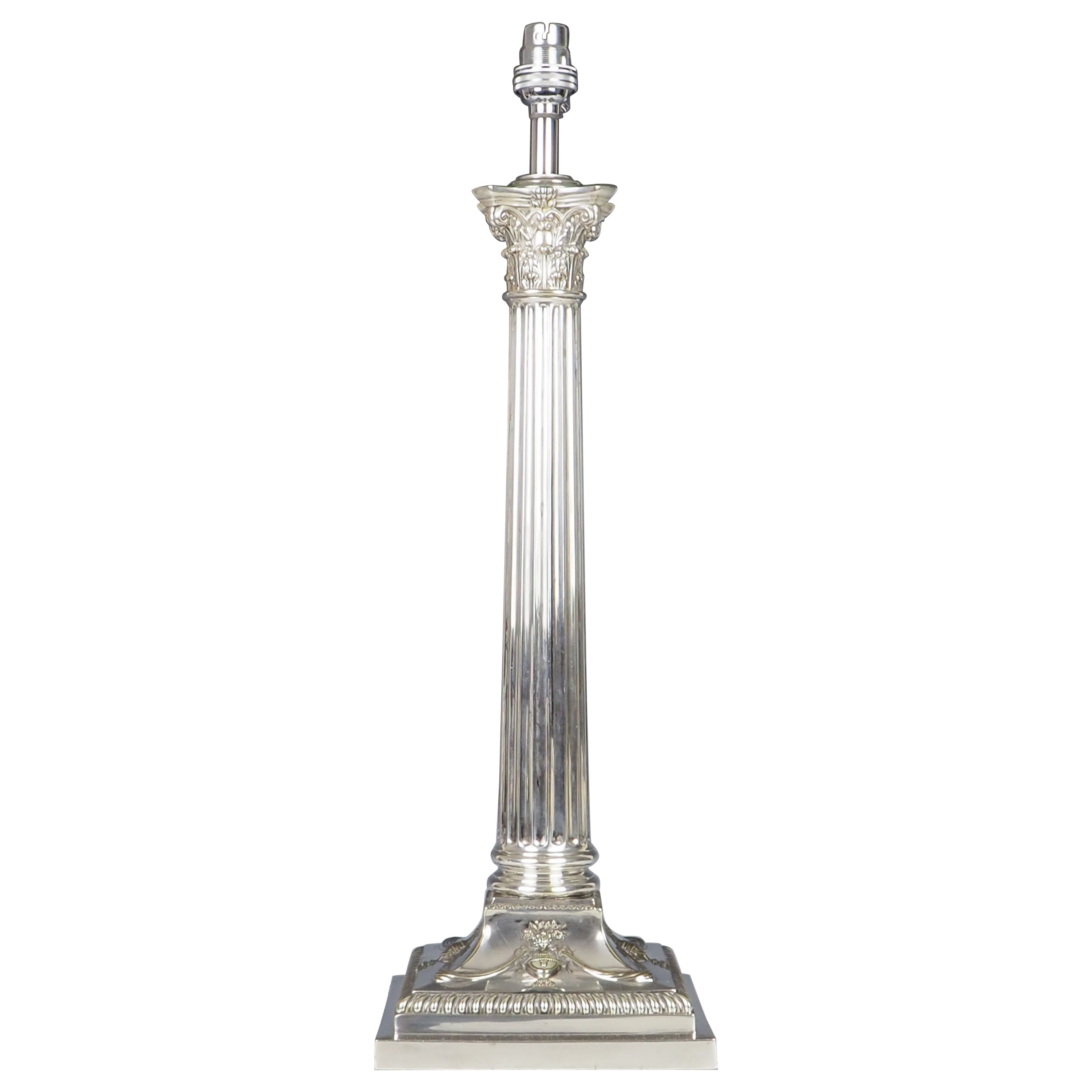 Exquisite Victorian Silver-Plated Corinthian Column Table Lamp