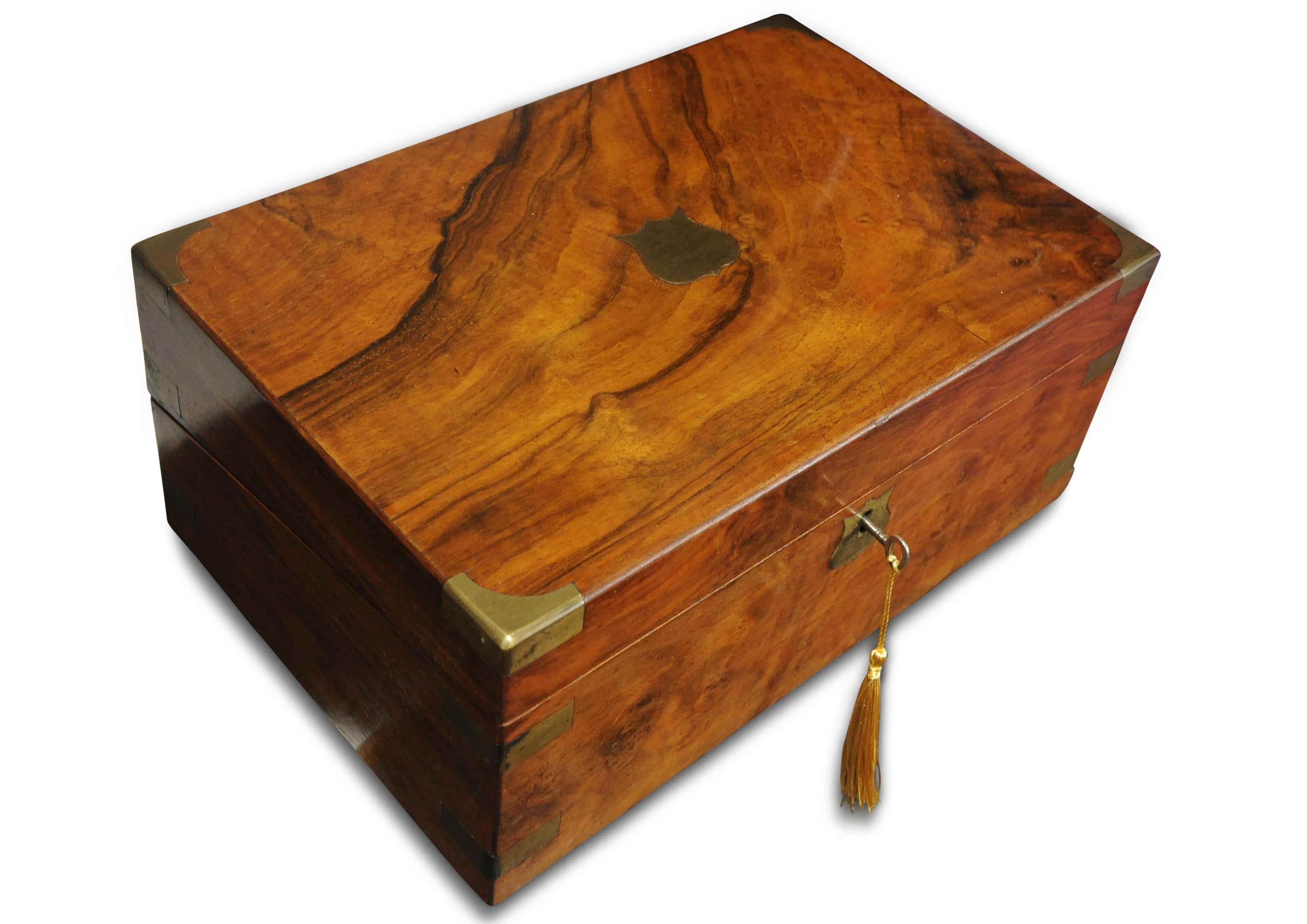 Exquisite Victorian Hand-Crafted Burr Walnut Writing Slope With Black Tooled Leather Interior With Secret Compartment

SLOPE 23

Brass front shield could be personalised with engraving.

The top and front have been decorated in the military campaign
