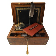 Exquisite Victorian Walnut & Black Leather Campaign Writing Slope & Secret Space