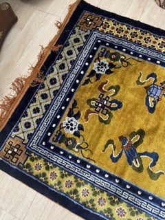 Exquisite Vintage 1950s Silk-on-Silk Chinese Art Deco Rug –4.1' x 7.3' - 1B984