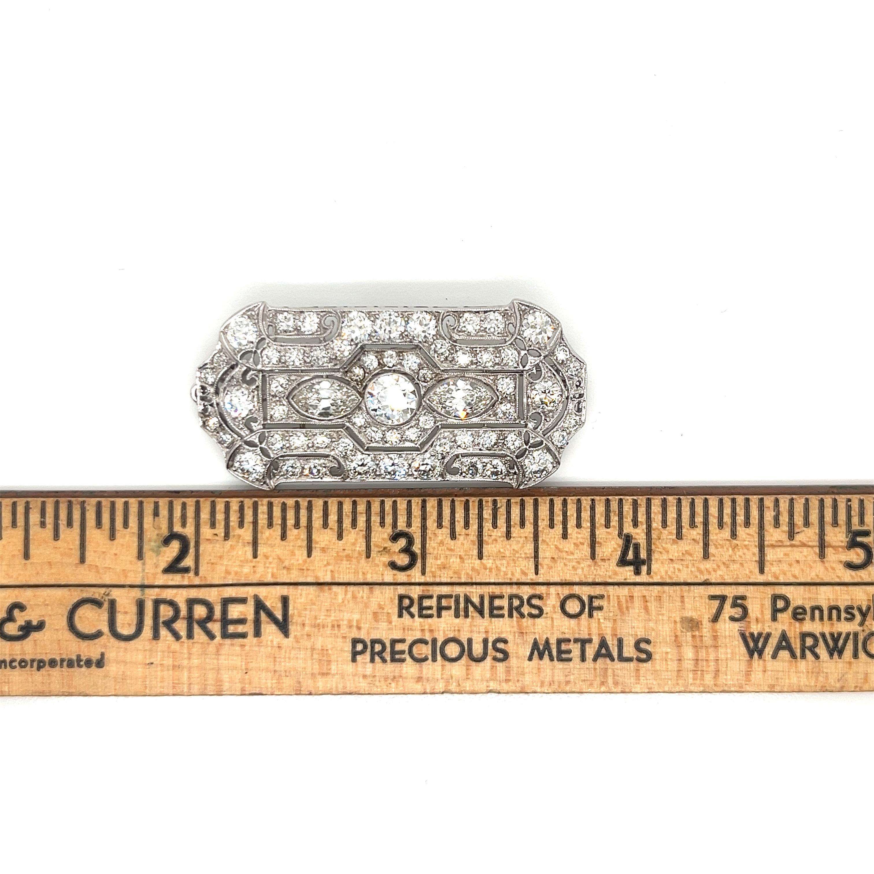 Exquisite Vintage Art Deco Platinum Diamond Brooch/Pendant 4.85ct Total Weight For Sale 5