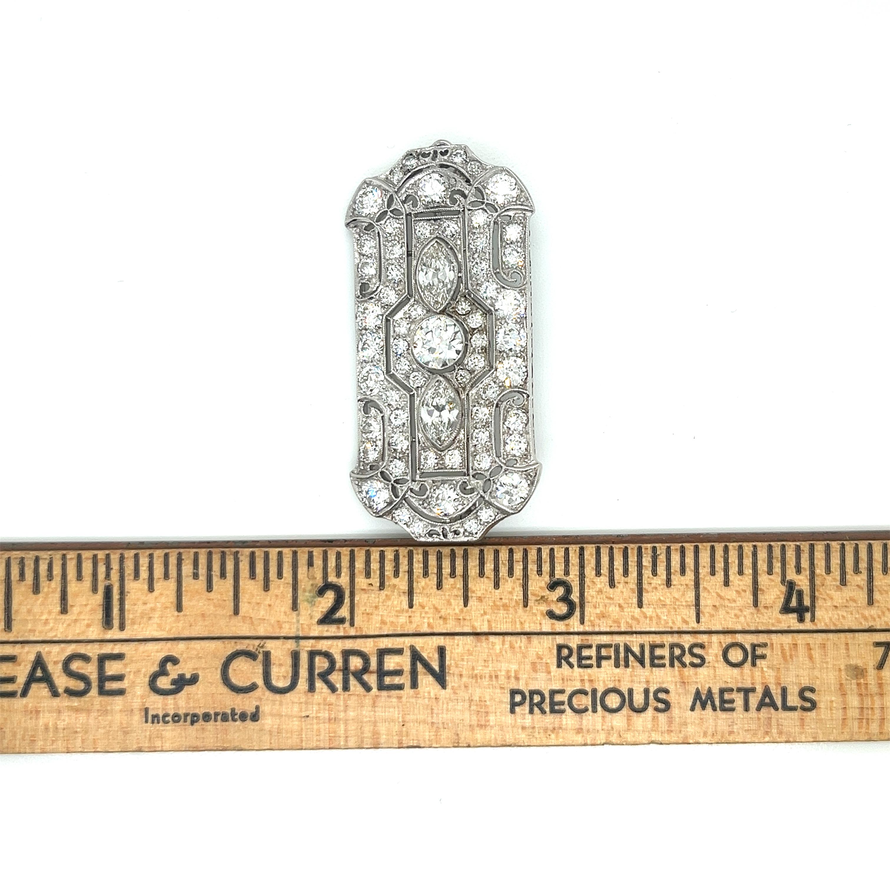 Exquisite Vintage Art Deco Platinum Diamond Brooch/Pendant 4.85ct Total Weight For Sale 6