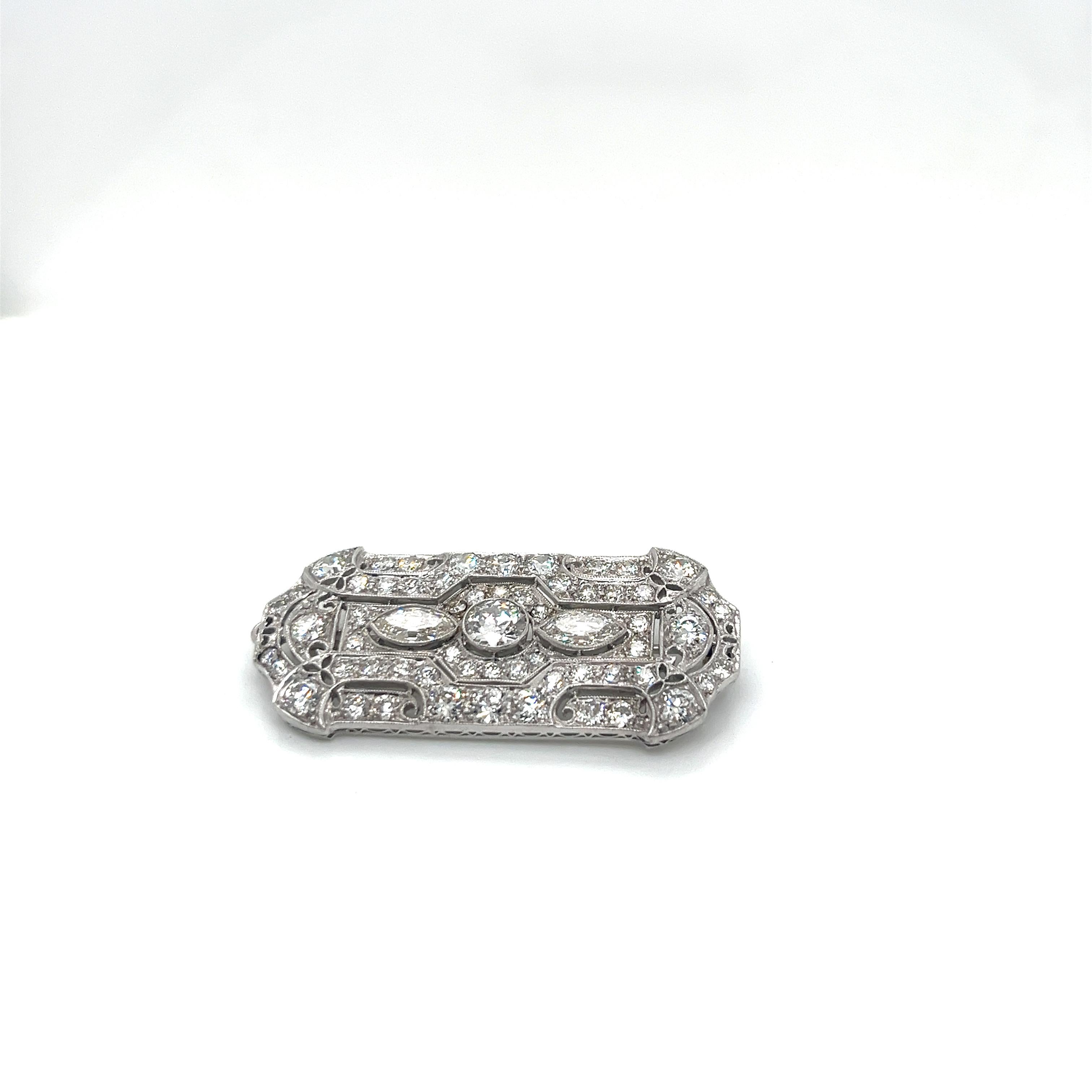 Women's Exquisite Vintage Art Deco Platinum Diamond Brooch/Pendant 4.85ct Total Weight For Sale