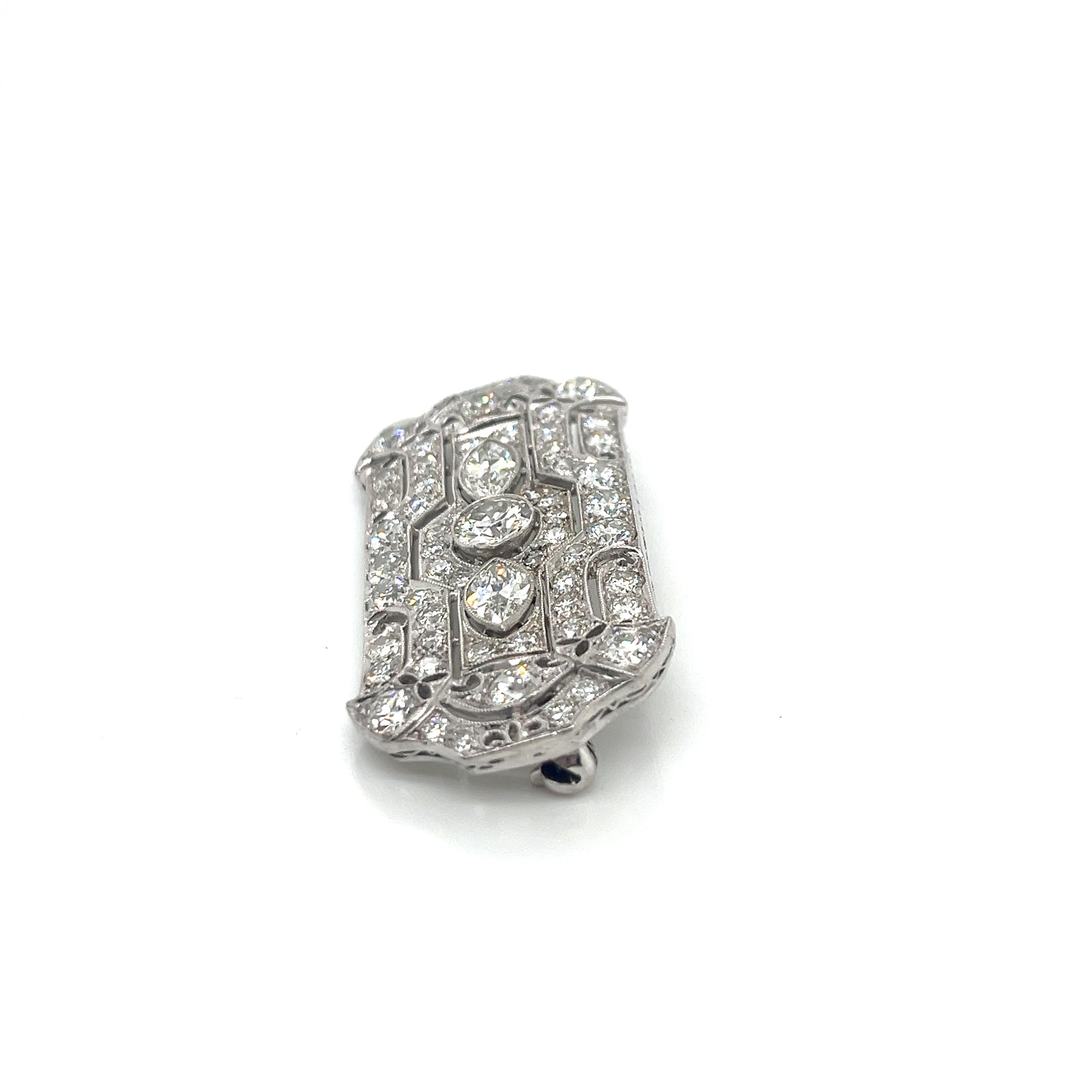 Exquisite Vintage Art Deco Platinum Diamond Brooch/Pendant 4.85ct Total Weight For Sale 1