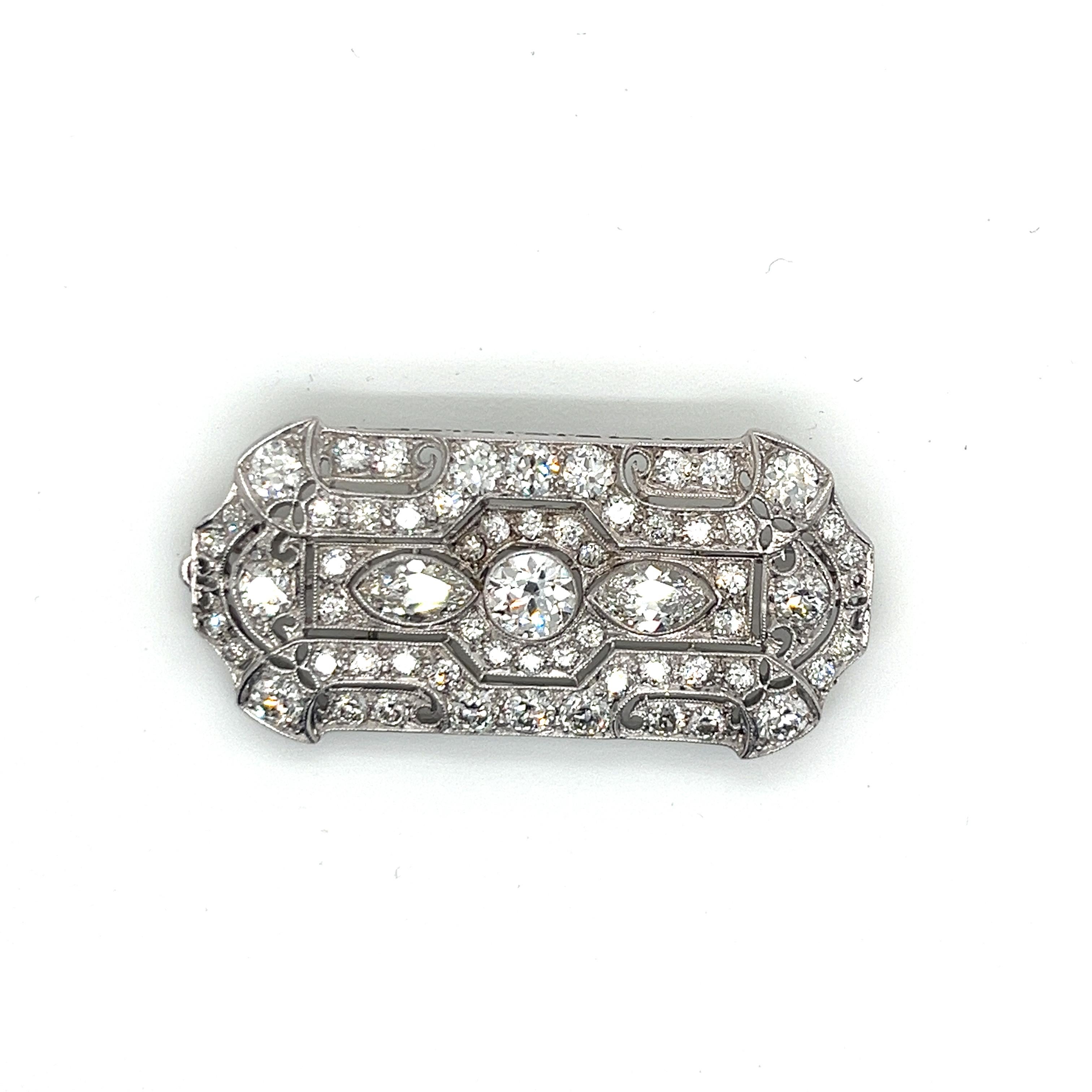 Exquisite Vintage Art Deco Platinum Diamond Brooch/Pendant 4.85ct Total Weight For Sale 3
