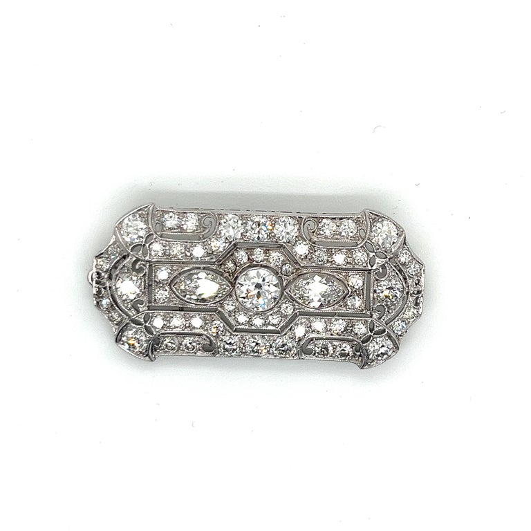 Broche Ancienne En Platine Avec Diamants 7,50 Carats - 21,45g, Magnifique Pièce De Collection