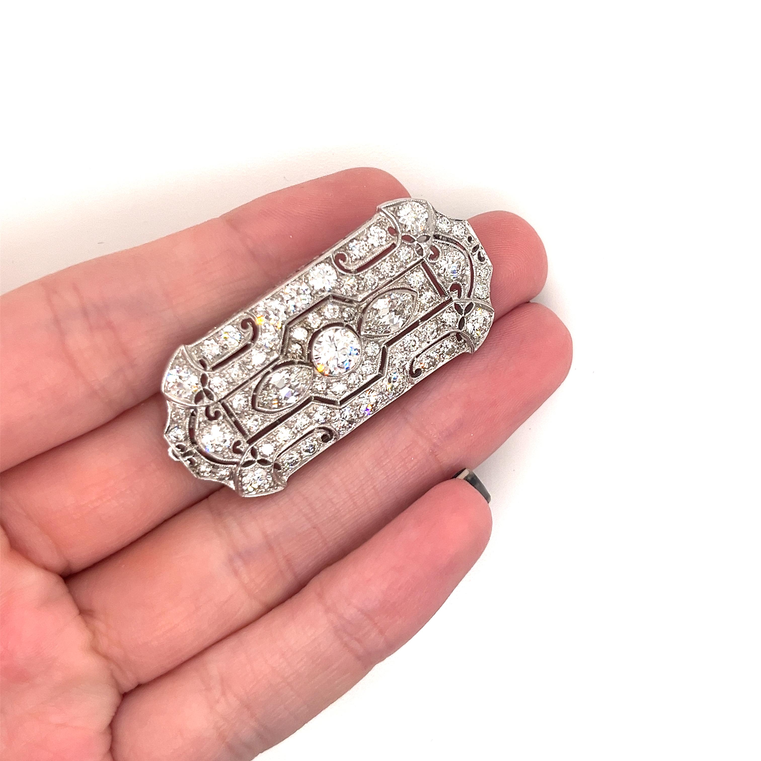 Exquisite Vintage Art Deco Platinum Diamond Brooch/Pendant 4.85ct Total Weight For Sale 4