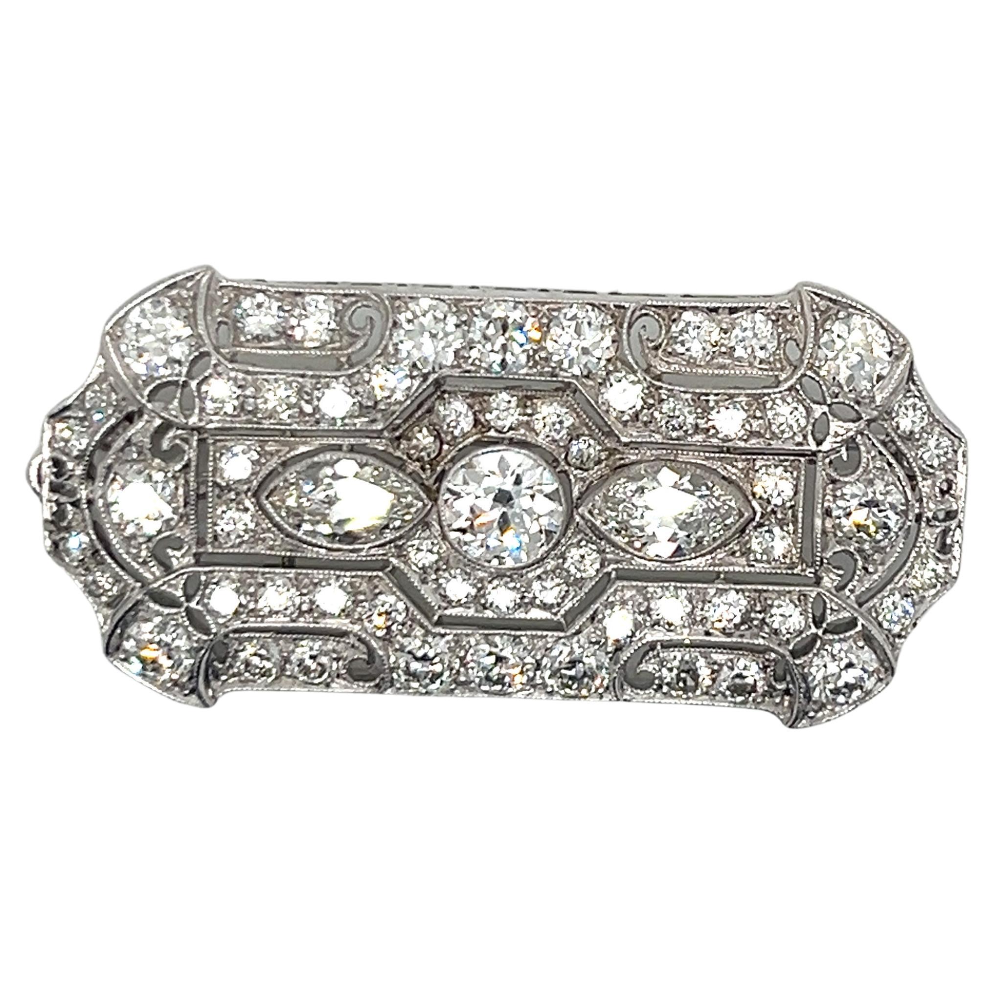 Exquisite Vintage Art Deco Platinum Diamond Brooch/Pendant 4.85ct Total Weight