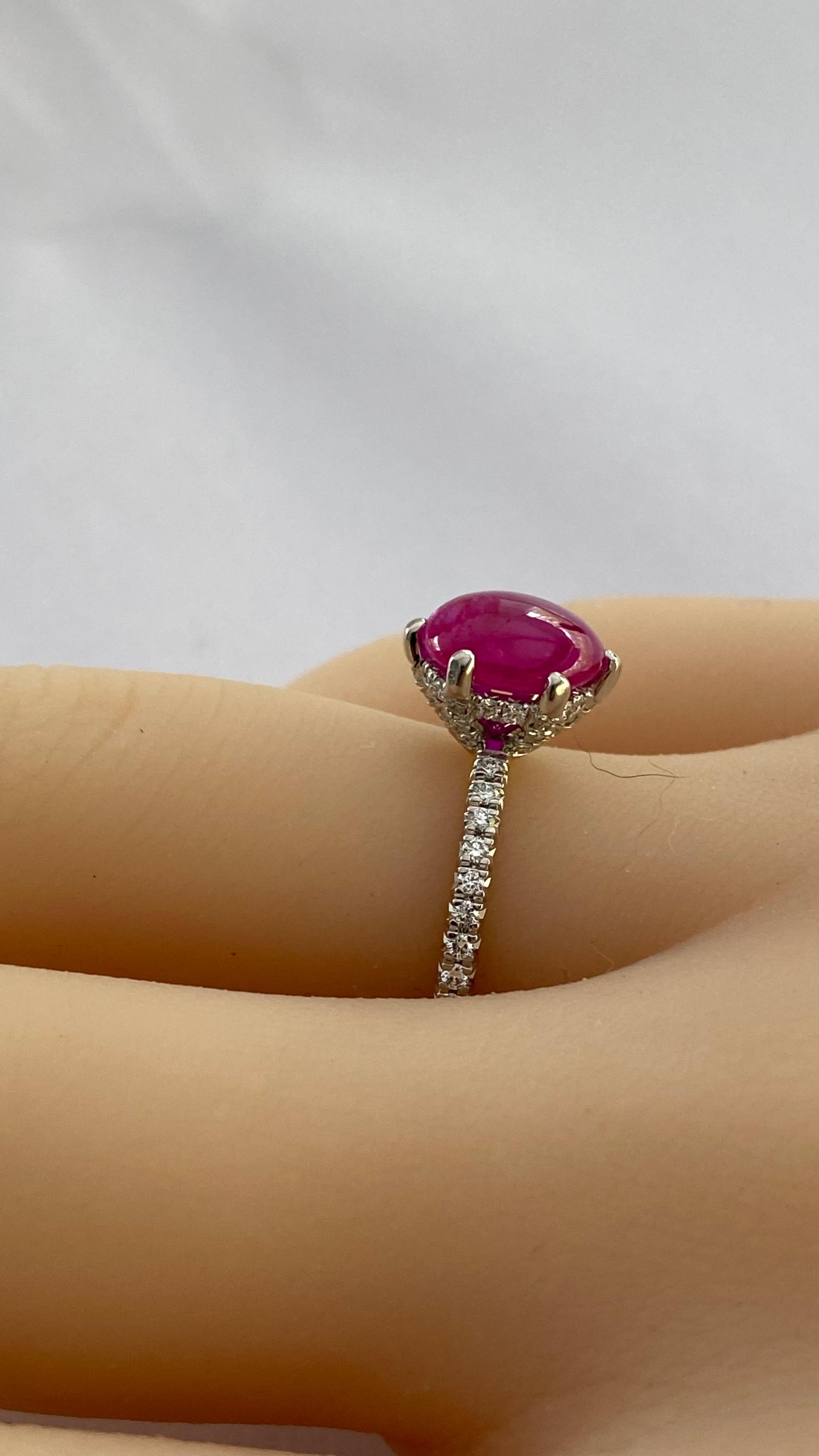 Exquisite Vintage Blue Nile Platinum Diamond and Ruby 2.75 Carat Engagement Ring For Sale 8