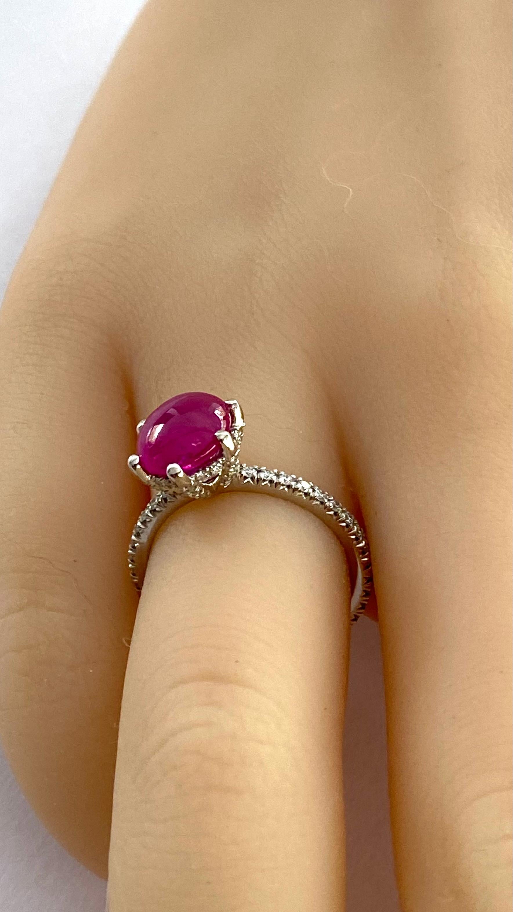 Exquisite Vintage Blue Nile Platinum Diamond and Ruby 2.75 Carat Engagement Ring For Sale 9