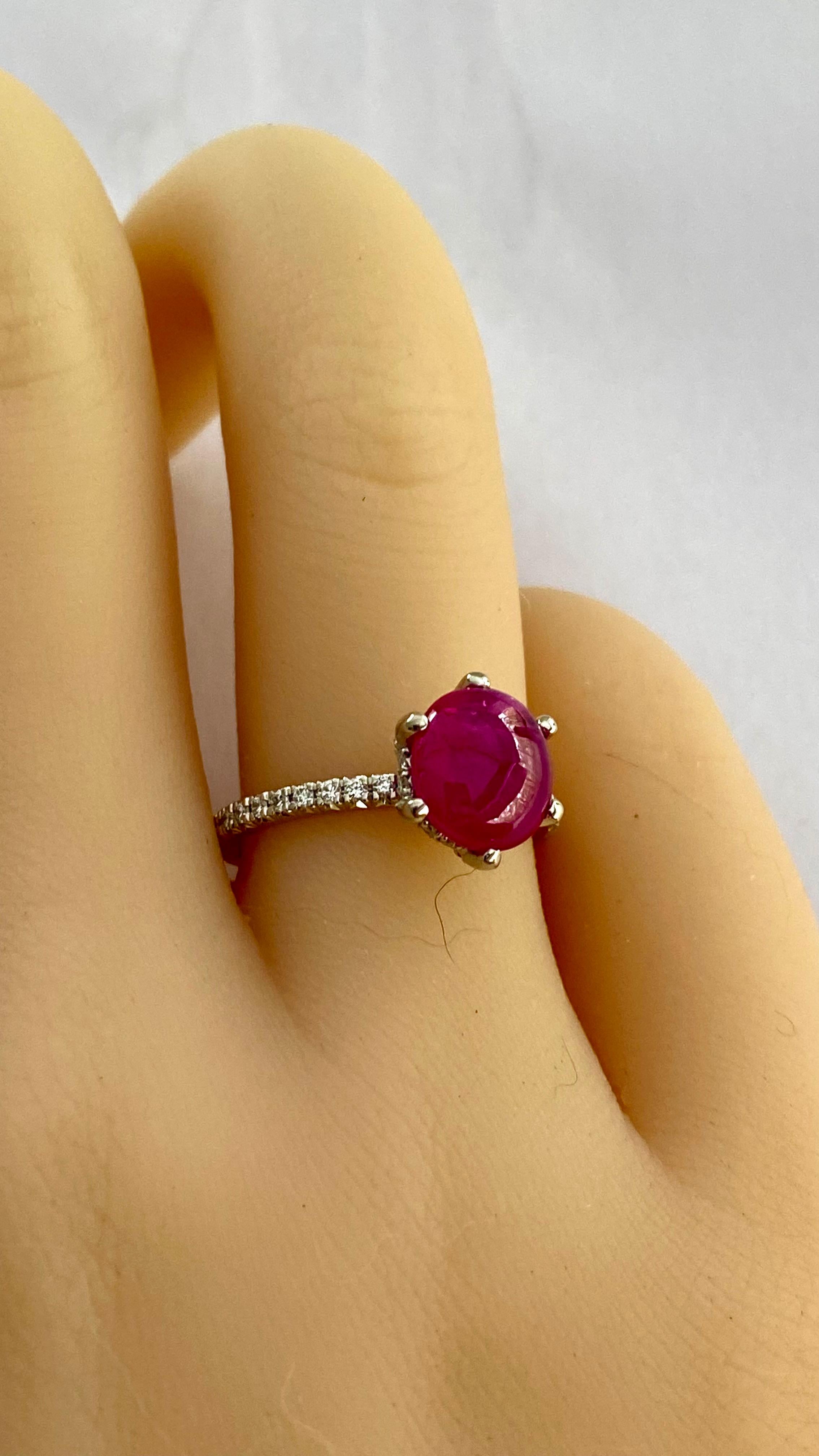 Cushion Cut Exquisite Vintage Blue Nile Platinum Diamond and Ruby 2.75 Carat Engagement Ring For Sale