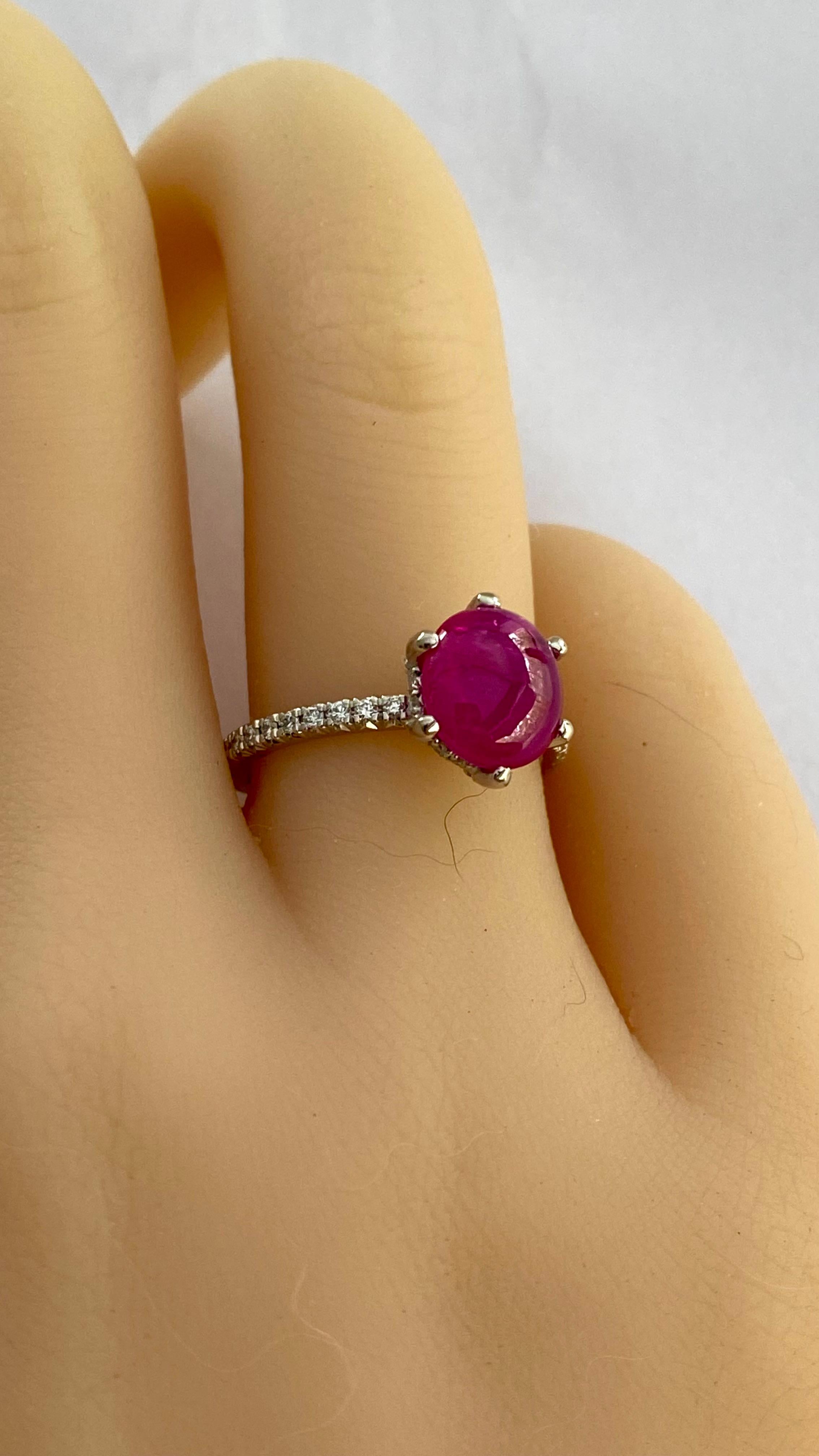 Cushion Cut Exquisite Vintage Blue Nile Platinum Diamond and Ruby 2.75 Carat Engagement Ring For Sale