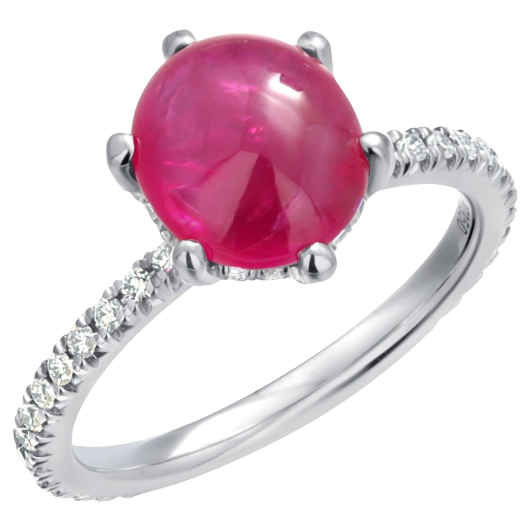 Exquise bague de fiançailles vintage en platine, diamant et rubis de 2,75 carats en vente