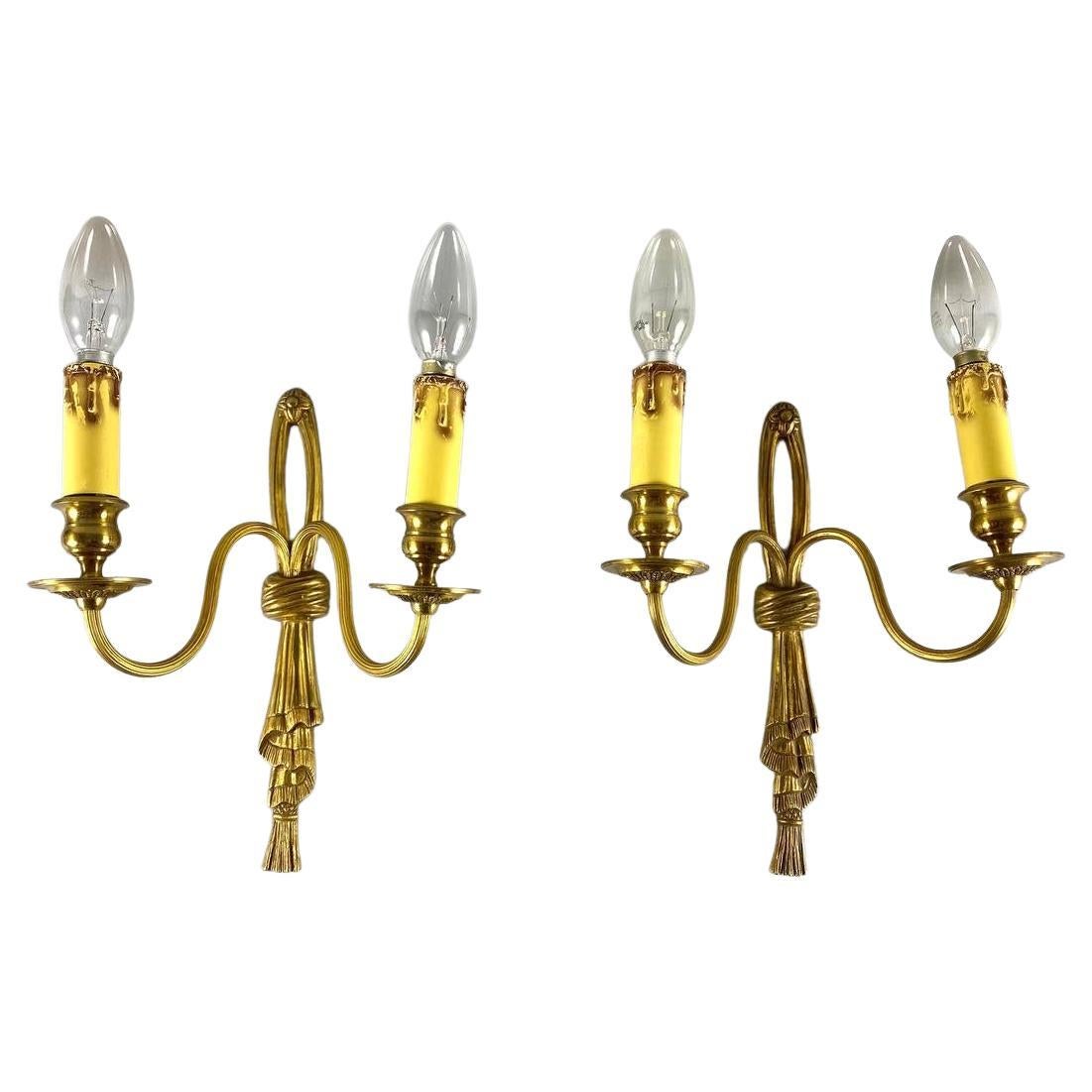 Exquisite Vintage Bronze Wall Sconces with Candles, Set of 2 For Sale