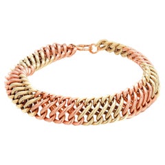 Exquisite Vintage Cartier 14kt Green and Rose Gold Link Bracelet 7.375 Inch