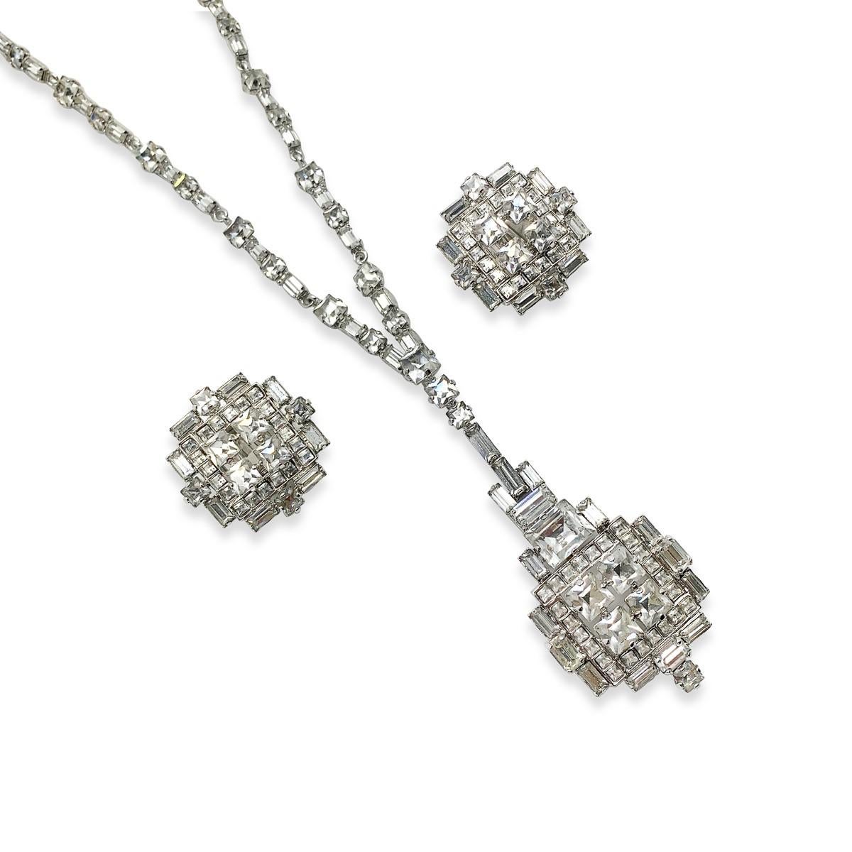 Exquisite Vintage Christian Dior Art Deco Cocktail Necklace & Earrings 1970s In Excellent Condition For Sale In Wilmslow, GB