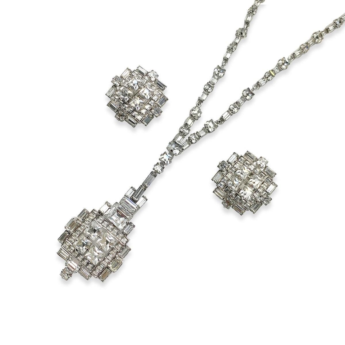 Exquisite Vintage Christian Dior Art Deco Cocktail Necklace & Earrings 1970s For Sale 1