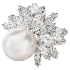 Exquisite Vintage Diamond and Pearl Floral Platinum Cocktail Ring