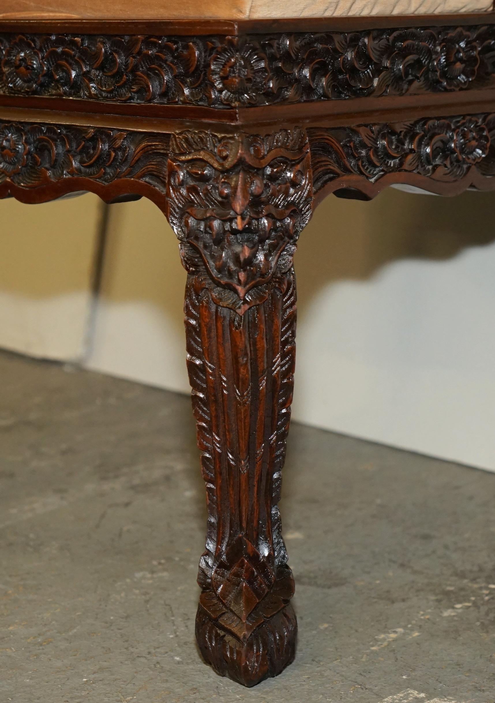 EXQUISITE VINTAGE HAND CARVED HARDWOOD ANGLO INDIAN SET OF EIGHT DINING CHAIRs 2