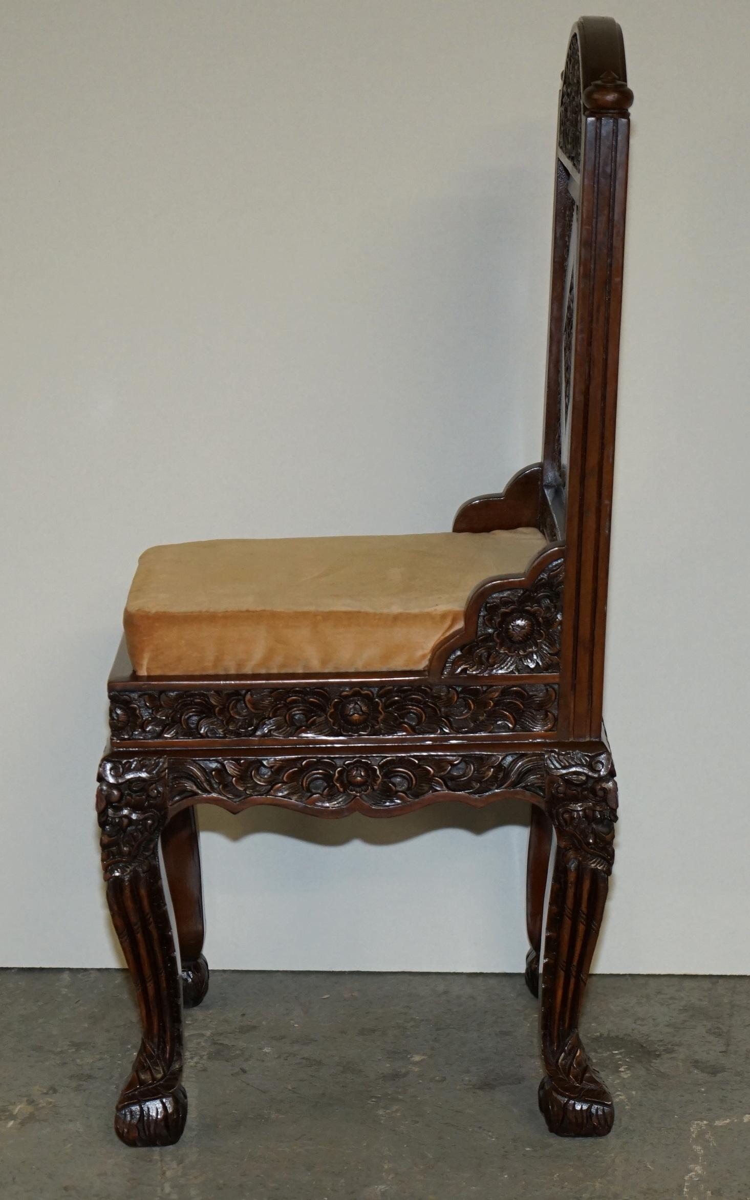 EXQUISITE VINTAGE HAND CARVED HARDWOOD ANGLO INDIAN SET OF EIGHT DINING CHAIRs 3