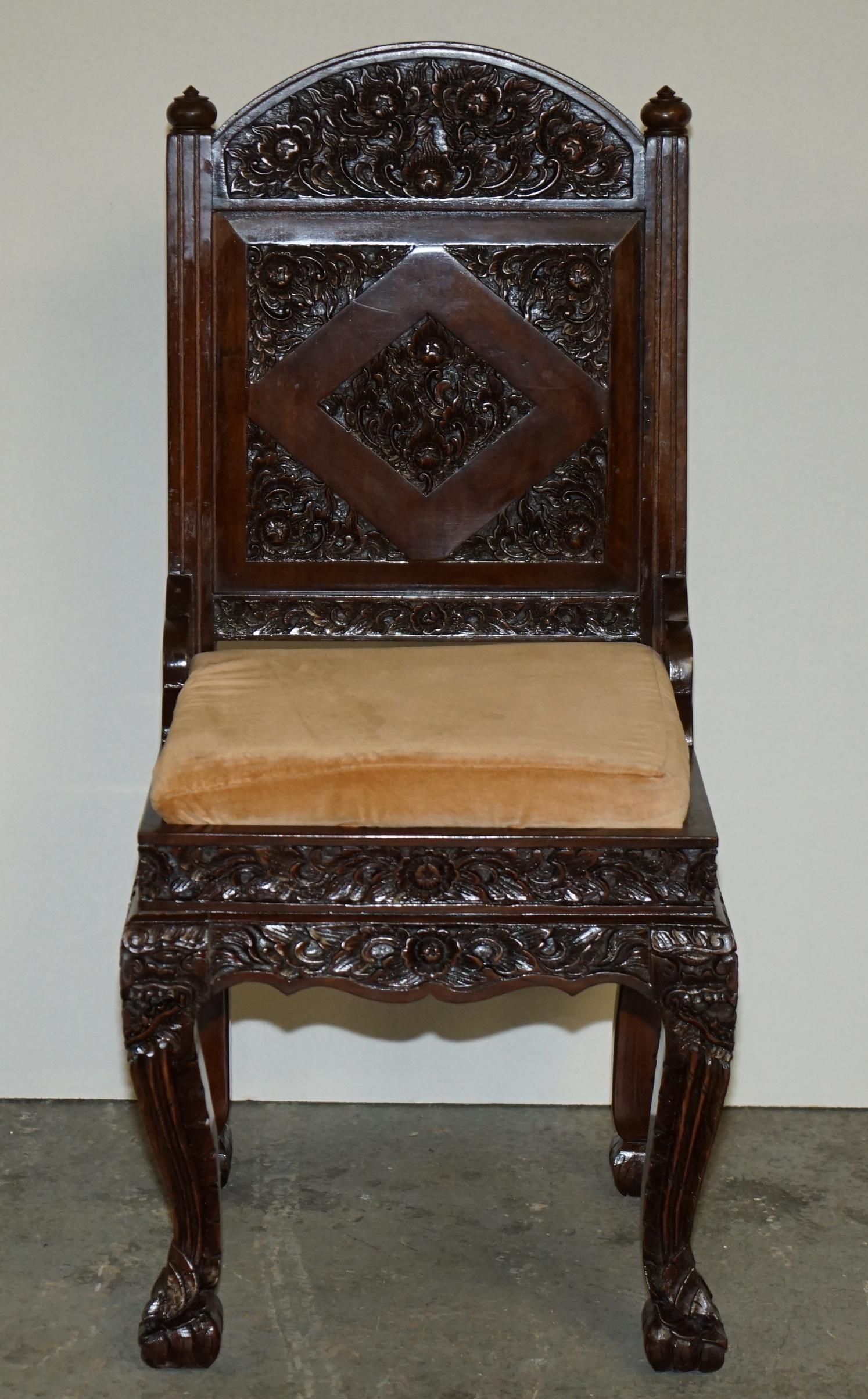 EXQUISITE VINTAGE HAND CARVED HARDWOOD ANGLO INDIAN SET OF EIGHT DINING CHAIRs 9