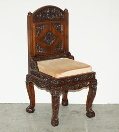 EXQUISITE VINTAGE HAND CARVED HARDWOOD ANGLO INDIAN SET OF EIGHT DINING CHAIRs