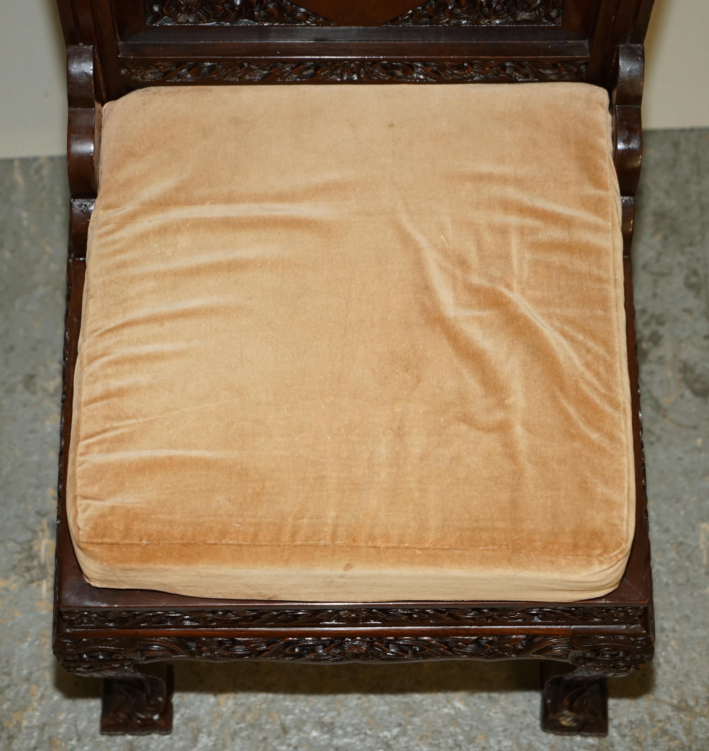 EXQUISITE VINTAGE HAND CARVED HARDWOOD ANGLO INDIAN SET OF EIGHT DINING CHAIRs 12
